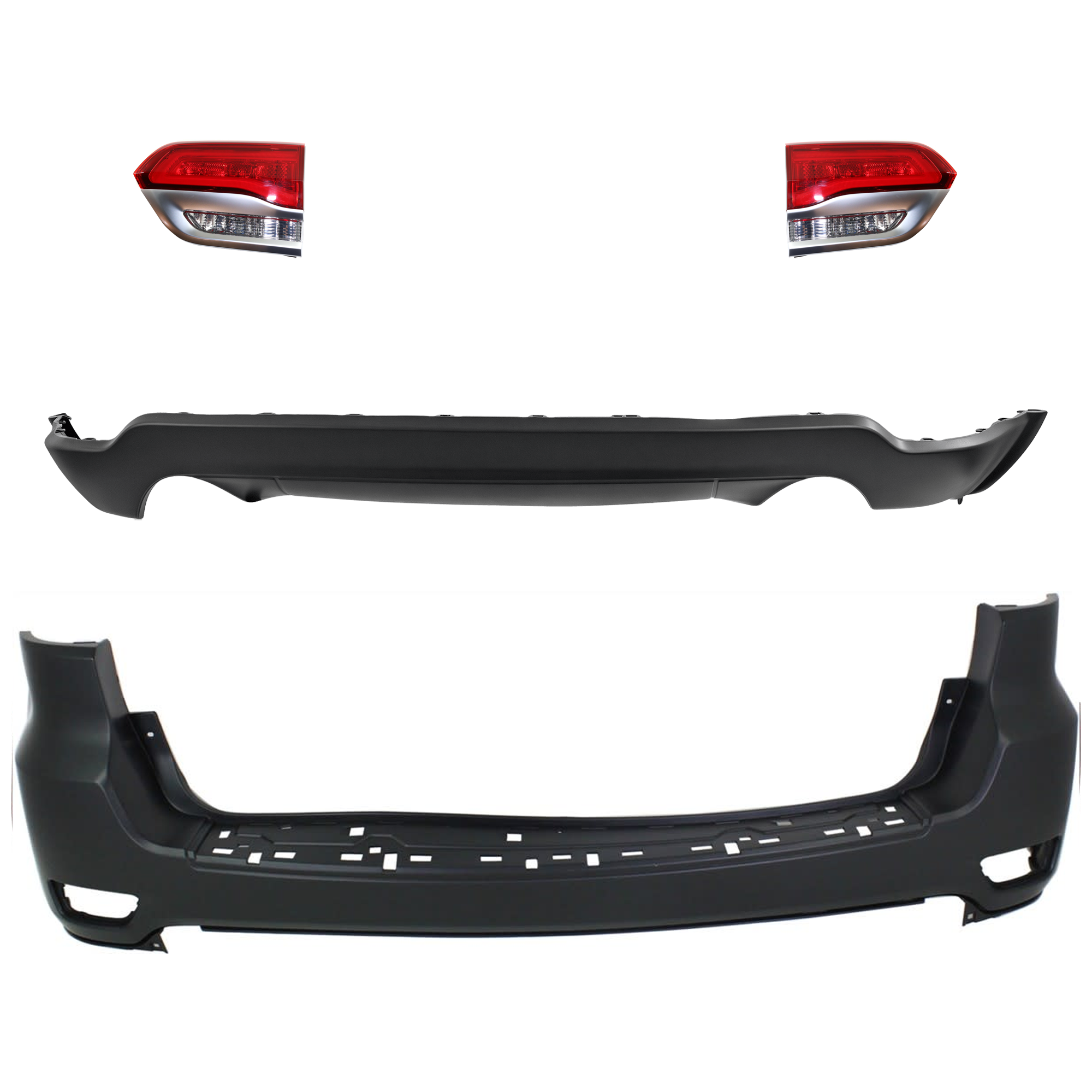 AM GRAND CHEROKEE 14-21 GRAND CHEROKEE WK 22-22 TAIL LAMP RH AND LH Inner Assembly Halogen 4 pc Kit with Bumper Cover SKU KIT 092923-182 Partslink CH1100952C CH1195103C CH2802112C CH2803112C OEM 1VQ65TZZAA 68111469AA 68236136
