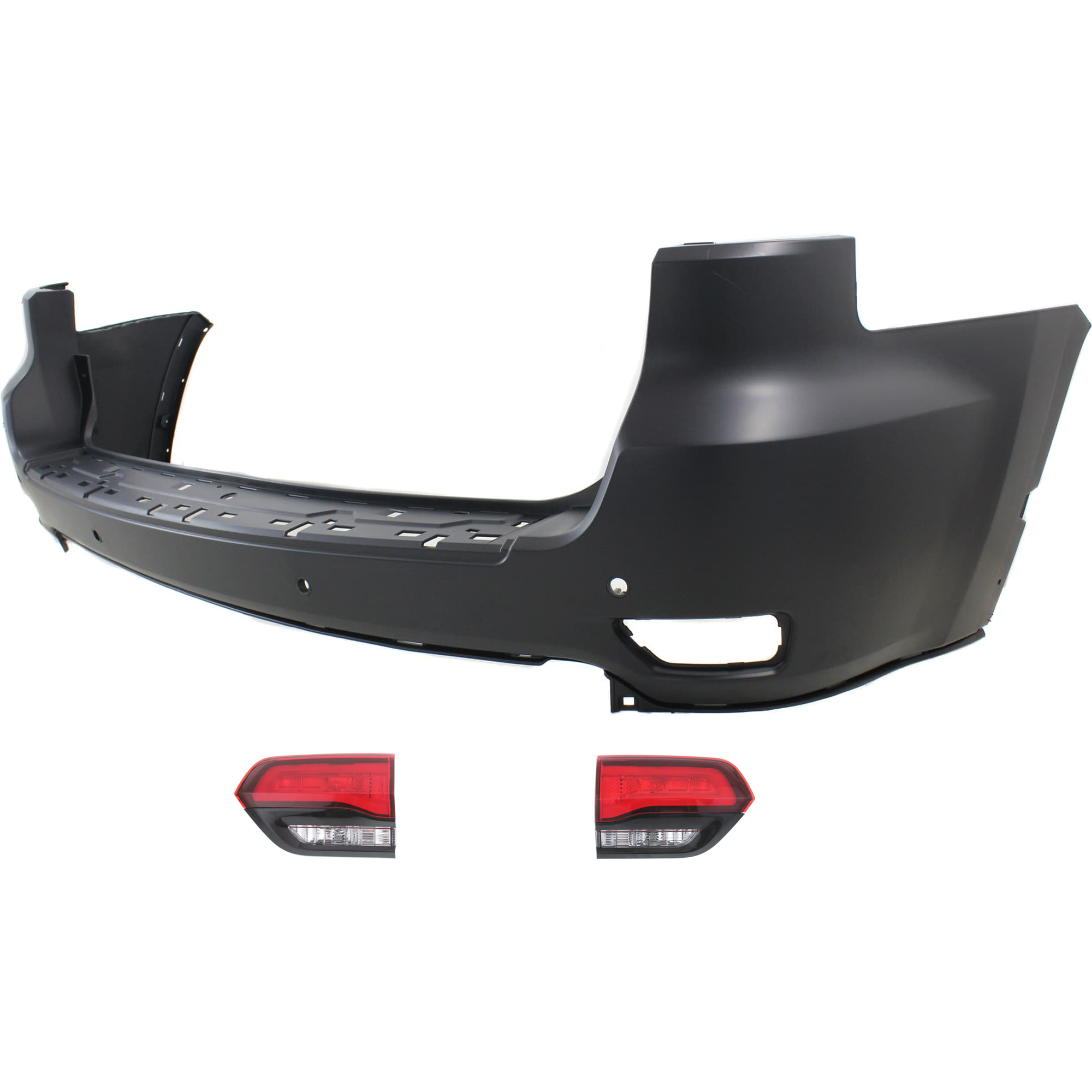 AM GRAND CHEROKEE 14-15 TAIL LAMP RH AND LH Inner Assembly Halogen 3 pc Kit with Bumper Cover SKU KIT 092923-209 Partslink CH2802106 CH2803106 CH1100985 OEM 68142944AJ 68142945AJ 68214368