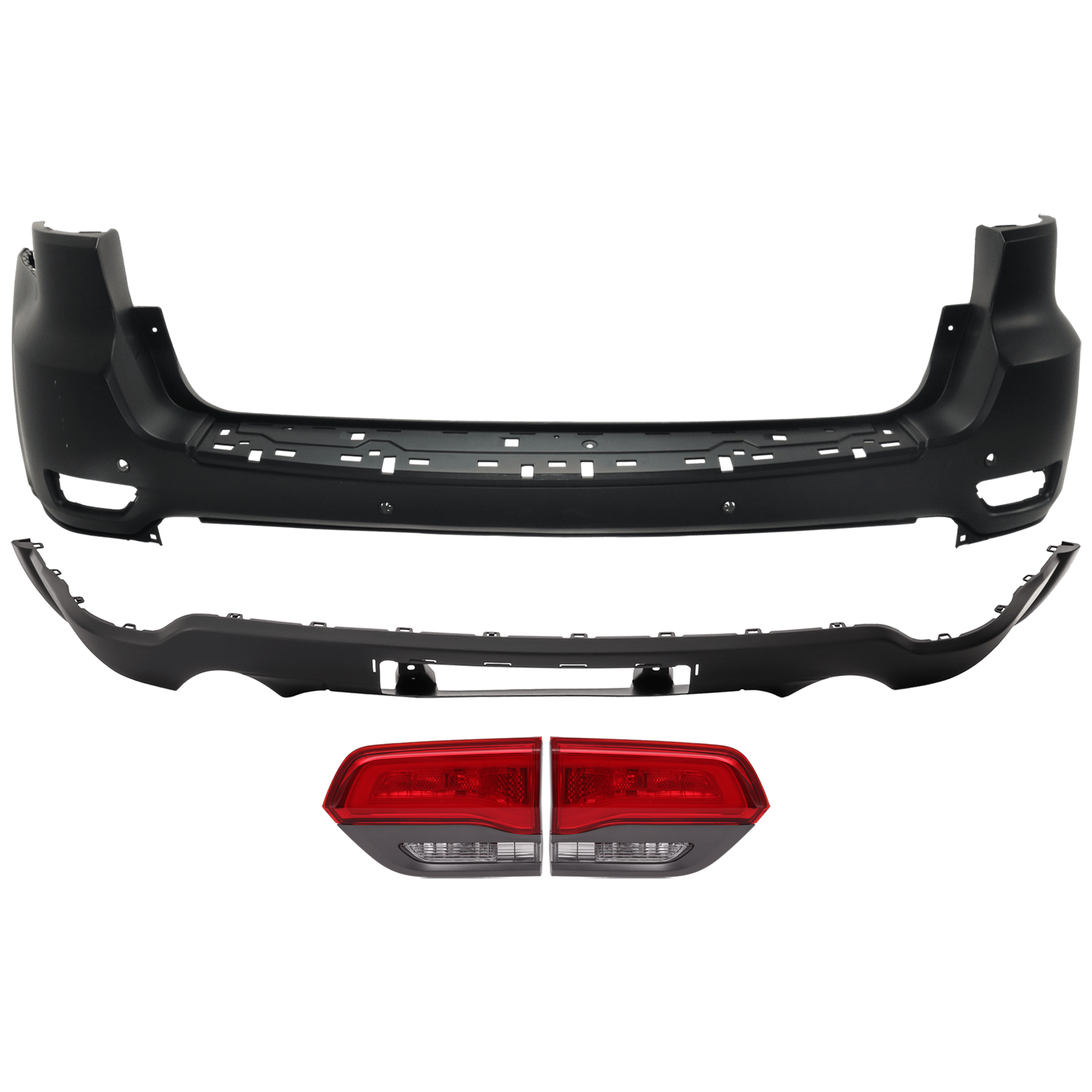 AM GRAND CHEROKEE 16-21 GRAND CHEROKEE WK 22-22 TAIL LAMP RH AND LH Inner Assembly Halogen 4 pc kit with Bumper Cover SKU KIT 092923-38 Partslink CH2802109 CH2803109 CH1195104 CH1100A26 OEM 68236106AB 68236107AB 68236107