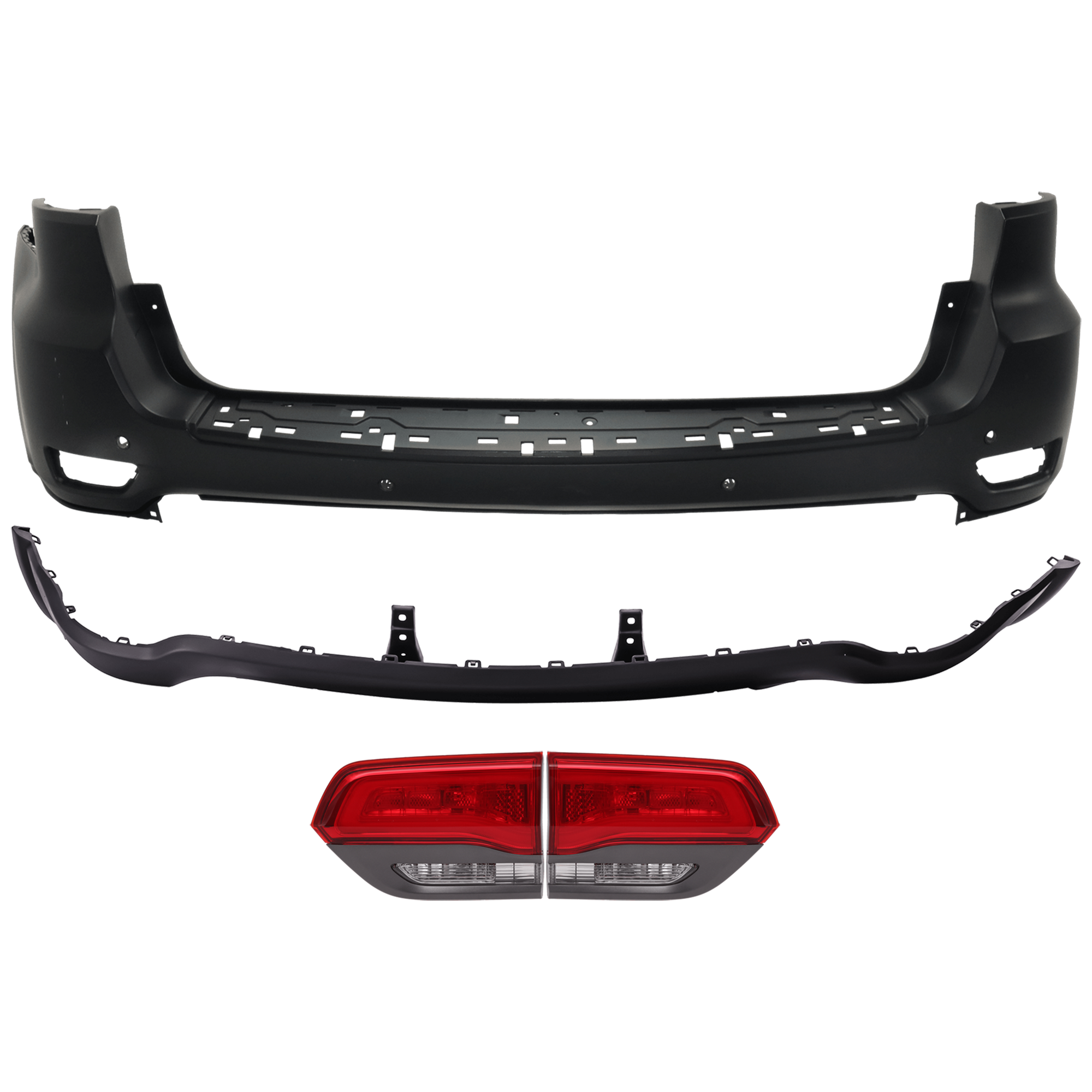 AM GRAND CHEROKEE 16-21 GRAND CHEROKEE WK 22-22 TAIL LAMP RH AND LH Inner Assembly Halogen 4 pc kit with Bumper Cover SKU KIT 092923-39 Partslink CH2802109 CH2803109 CH1195103 CH1100A26 OEM 68236106AB 68236107AB 68236107