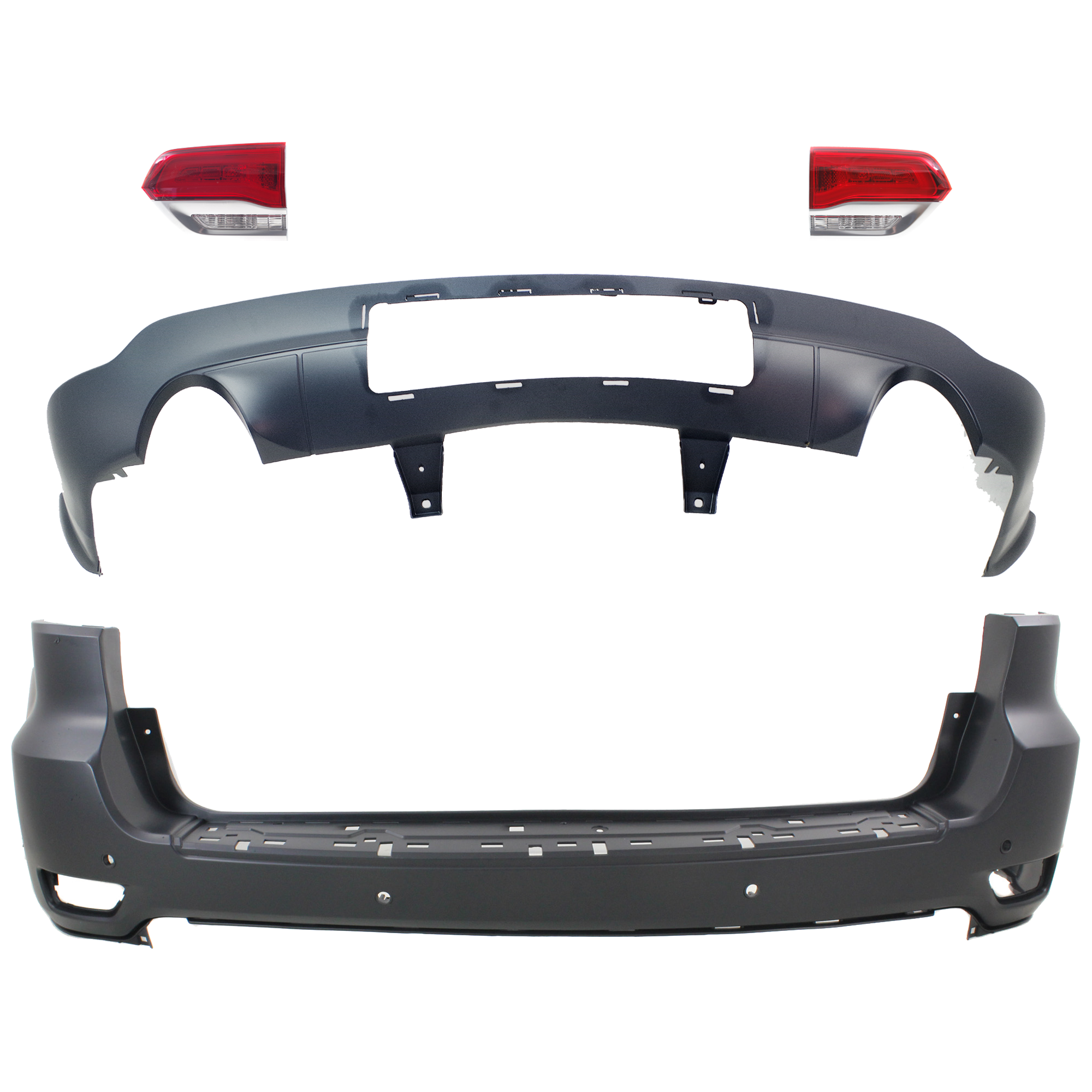 AM GRAND CHEROKEE 14-15 TAIL LAMP RH AND LH Inner Assembly Halogen 4 pc Kit with Bumper Cover SKU KIT 092923-51 Partslink CH2802112 CH2803112 CH1115108 CH1100985 OEM 68236136AF 68236136AB 68236137