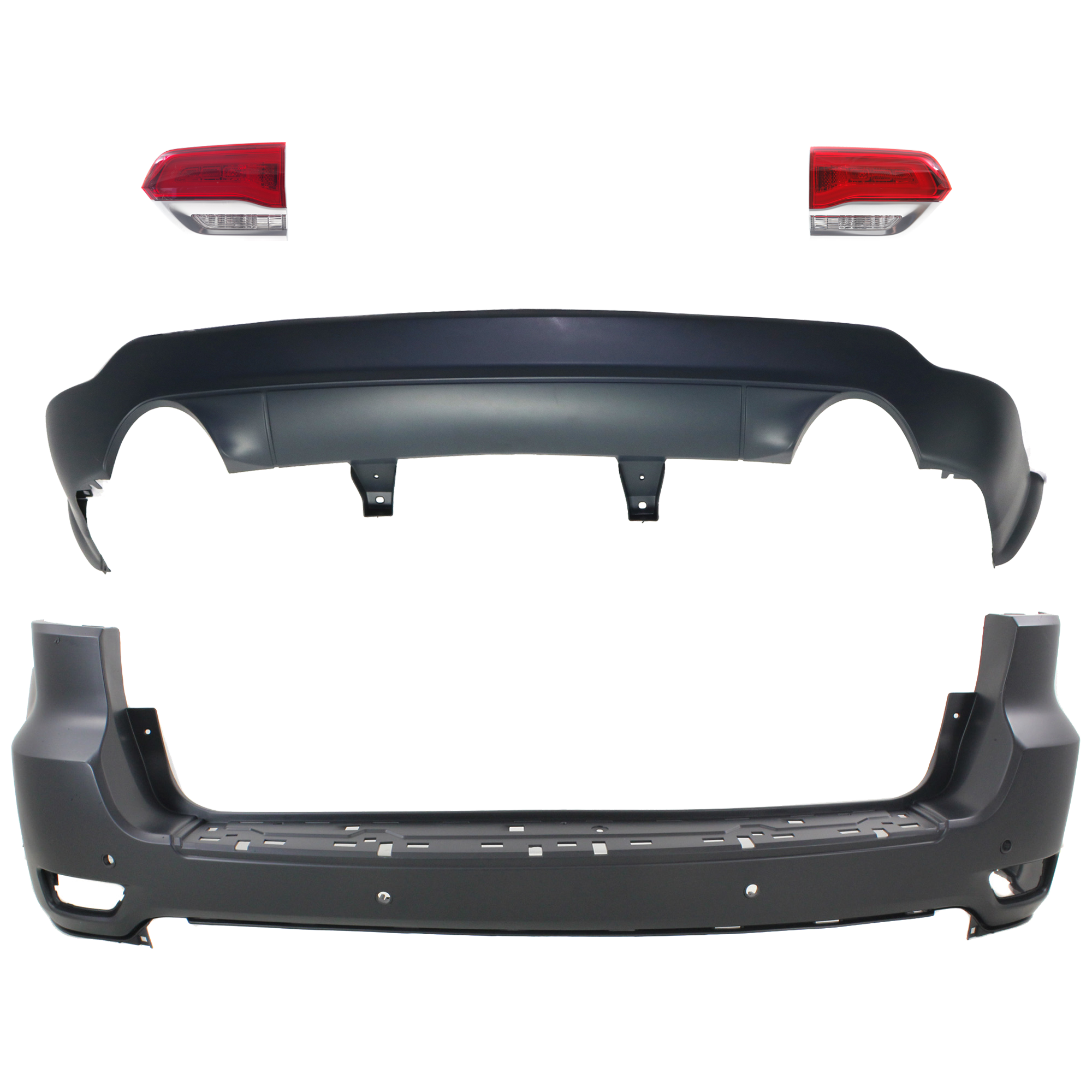 AM GRAND CHEROKEE 14-15 TAIL LAMP RH AND LH Inner Assembly Halogen 4 pc Kit with Bumper Cover SKU KIT 092923-52 Partslink CH2802112 CH2803112 CH1115109 CH1100985 OEM 68236136AF 68236136AB 68236137