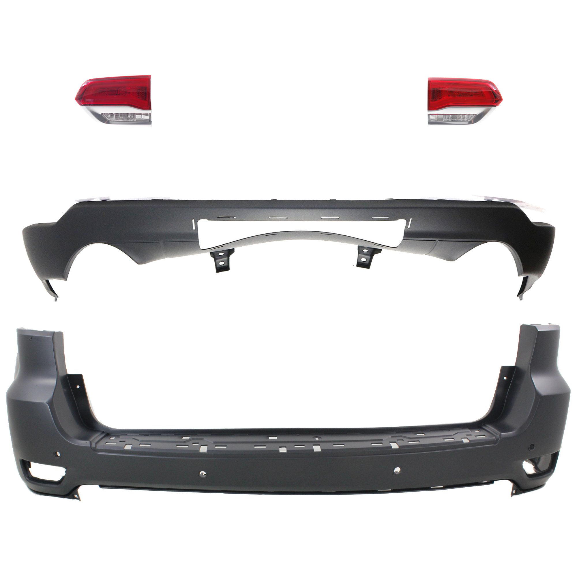 AM GRAND CHEROKEE 14-15 TAIL LAMP RH AND LH Inner Assembly Halogen 4 pc Kit with Bumper Cover SKU KIT 092923-53 Partslink CH2802112 CH2803112 CH1195104 CH1100985 OEM 68236136AF 68236136AB 68236137