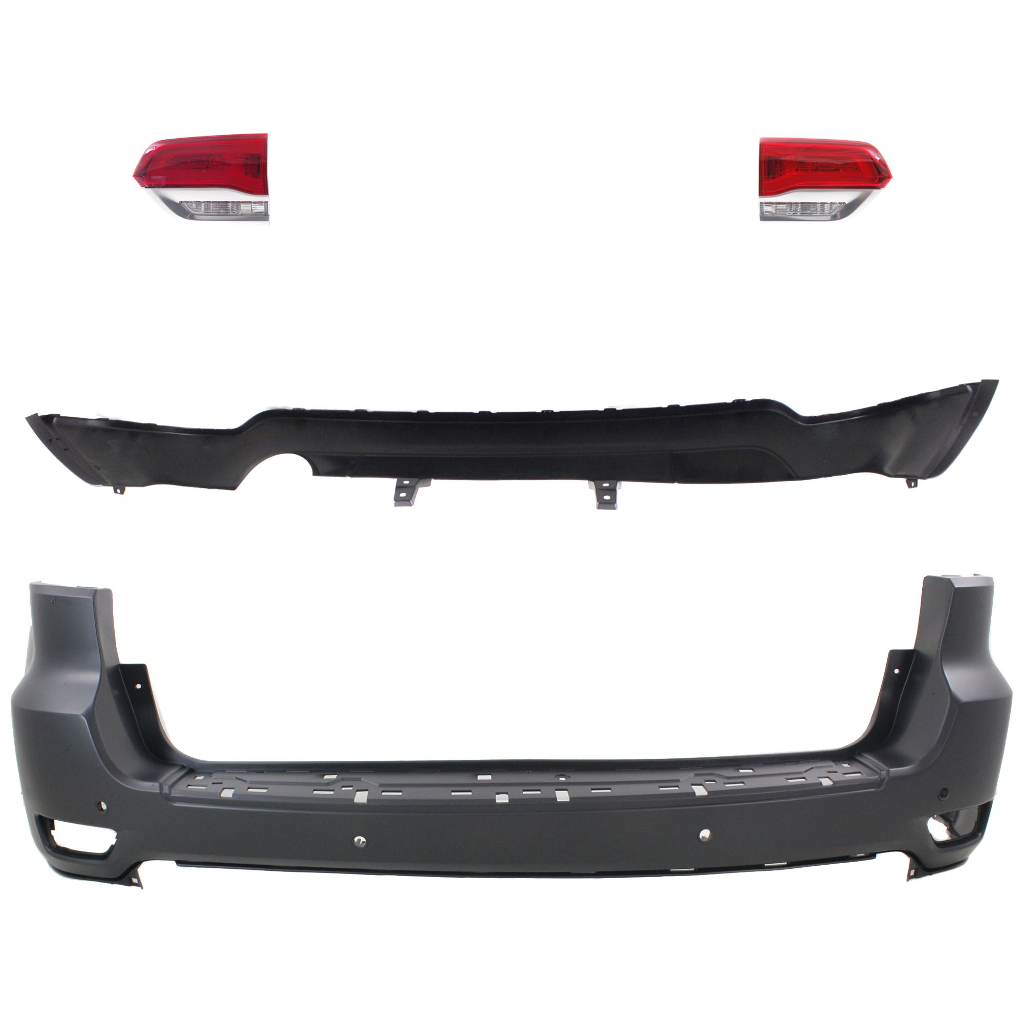 AM GRAND CHEROKEE 14-15 TAIL LAMP RH AND LH Inner Assembly Halogen 4 pc Kit with Bumper Cover SKU KIT 092923-54 Partslink CH2802112 CH2803112 CH1195101 CH1100985 OEM 68236136AF 68236136AB 68236137