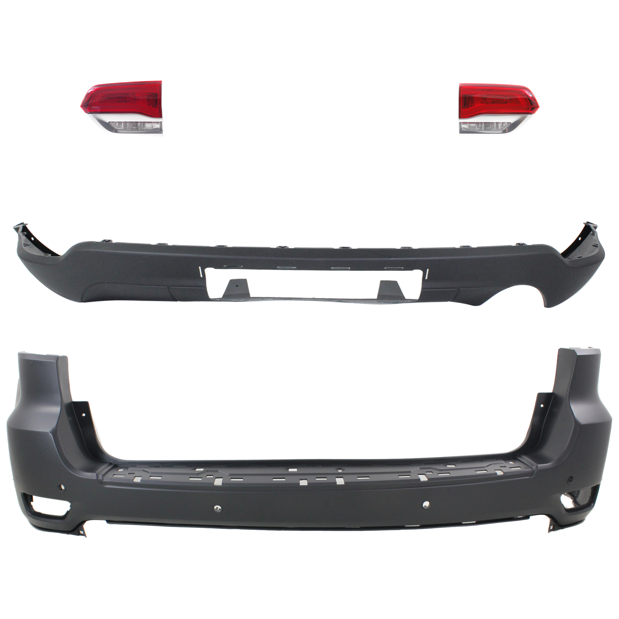 AM GRAND CHEROKEE 14-15 TAIL LAMP RH AND LH Inner Assembly Halogen 4 pc Kit with Bumper Cover SKU KIT 092923-55 Partslink CH2802112 CH2803112 CH1195102 CH1100985 OEM 68236136AF 68236136AB 68236137