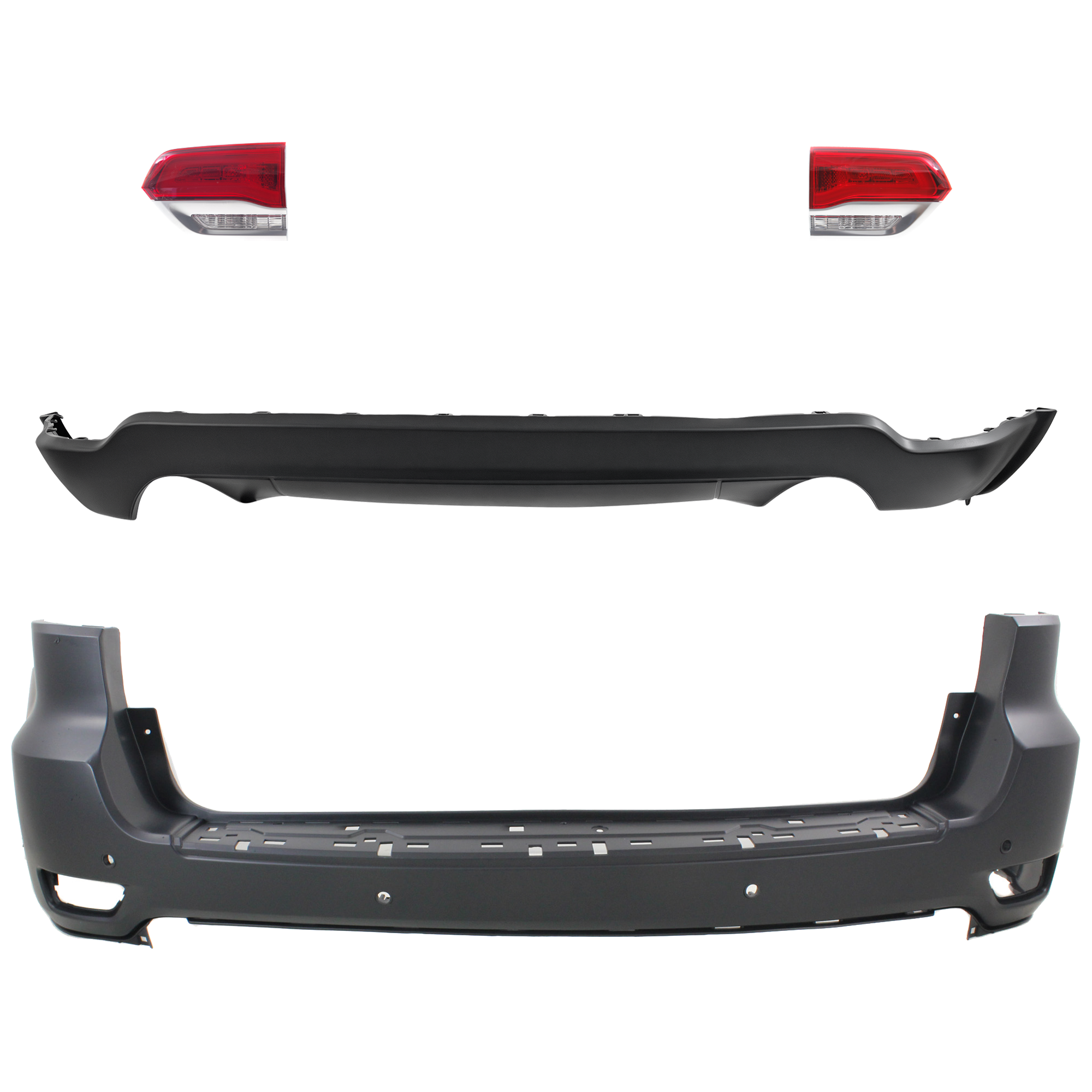 AM GRAND CHEROKEE 14-15 TAIL LAMP RH AND LH Inner Assembly Halogen 4 pc Kit with Bumper Cover SKU KIT 092923-56 Partslink CH2802112 CH2803112 CH1195103 CH1100985 OEM 68236136AF 68236136AB 68236137