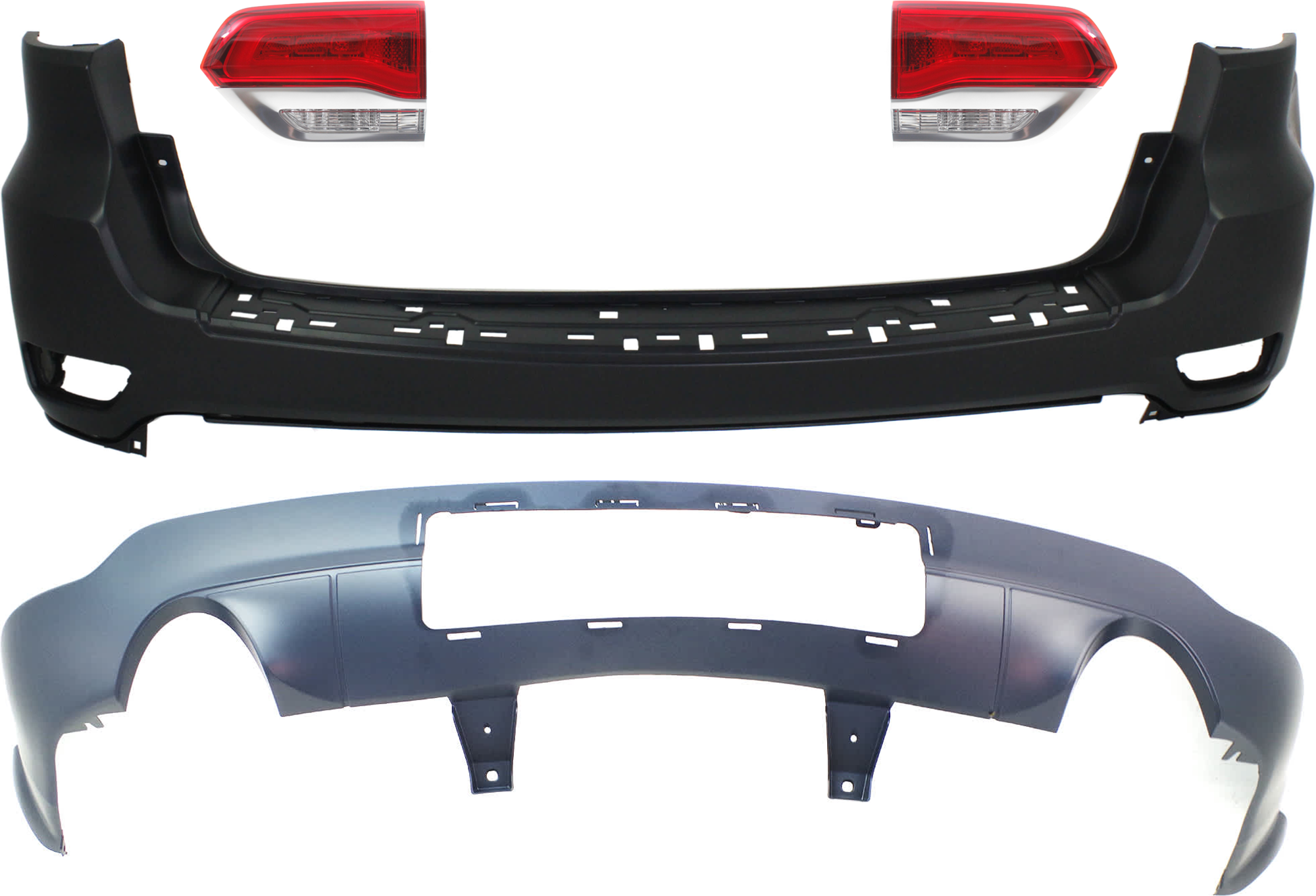 AM GRAND CHEROKEE 14-21 GRAND CHEROKEE WK 22-22 TAIL LAMP RH AND LH Inner Assembly Halogen 4 pc Kit with Bumper Cover SKU KIT 092923-57 Partslink CH2802112 CH2803112 CH1115108 CH1100952 OEM 68236136AF 68236136AB 68236137