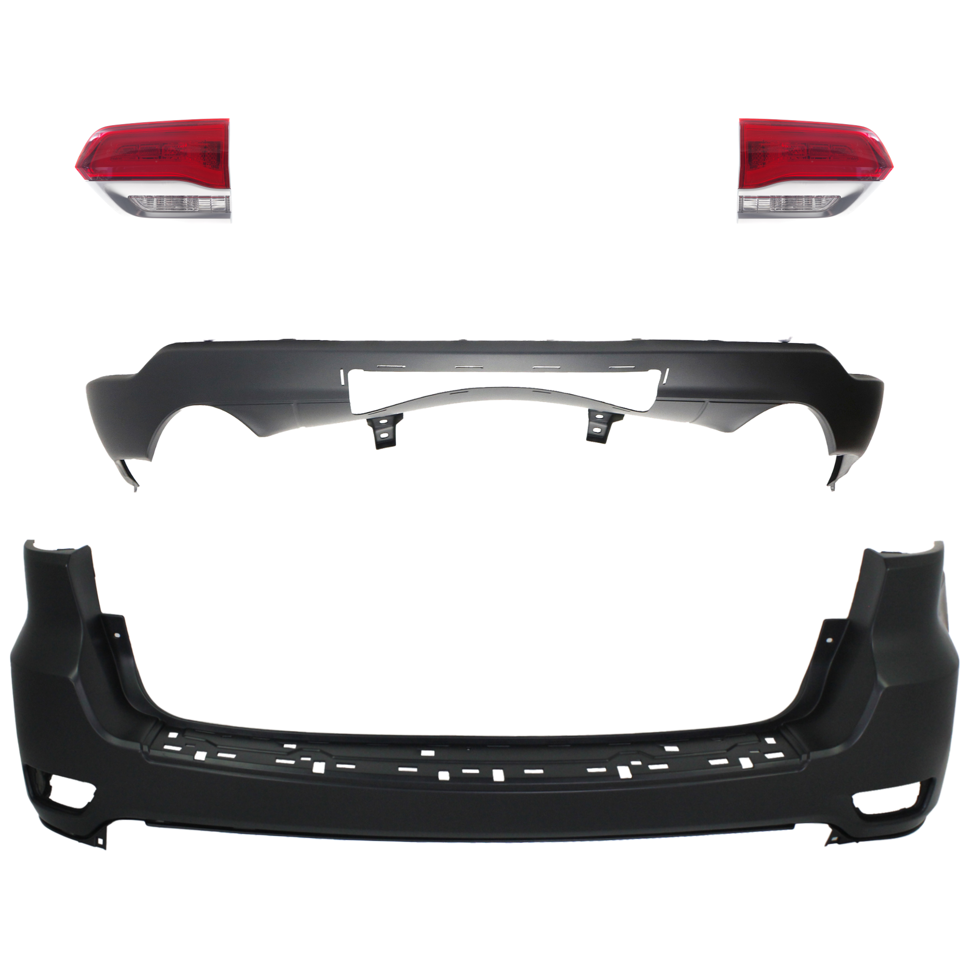 AM GRAND CHEROKEE 14-21 GRAND CHEROKEE WK 22-22 TAIL LAMP RH AND LH Inner Assembly Halogen 4 pc Kit with Bumper Cover SKU KIT 092923-58 Partslink CH2802112 CH2803112 CH1195104 CH1100952 OEM 68236136AF 68236136AB 68236137