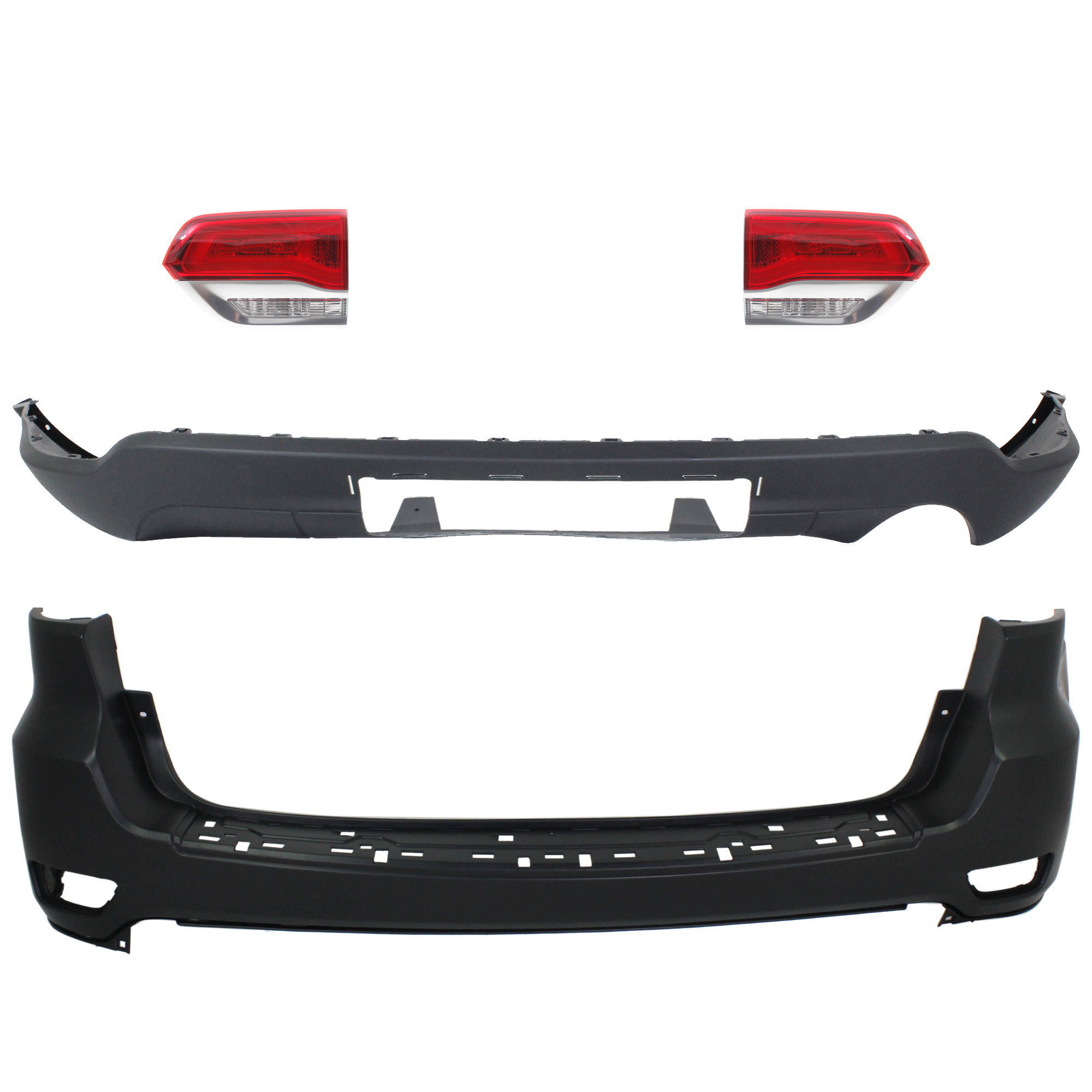 AM GRAND CHEROKEE 14-21 GRAND CHEROKEE WK 22-22 TAIL LAMP RH AND LH Inner Assembly Halogen 4 pc kit with Bumper Cover SKU KIT 092923-60 Partslink CH2802112 CH2803112 CH1195102 CH1100952 OEM 68236136AF 68236136AB 68236137