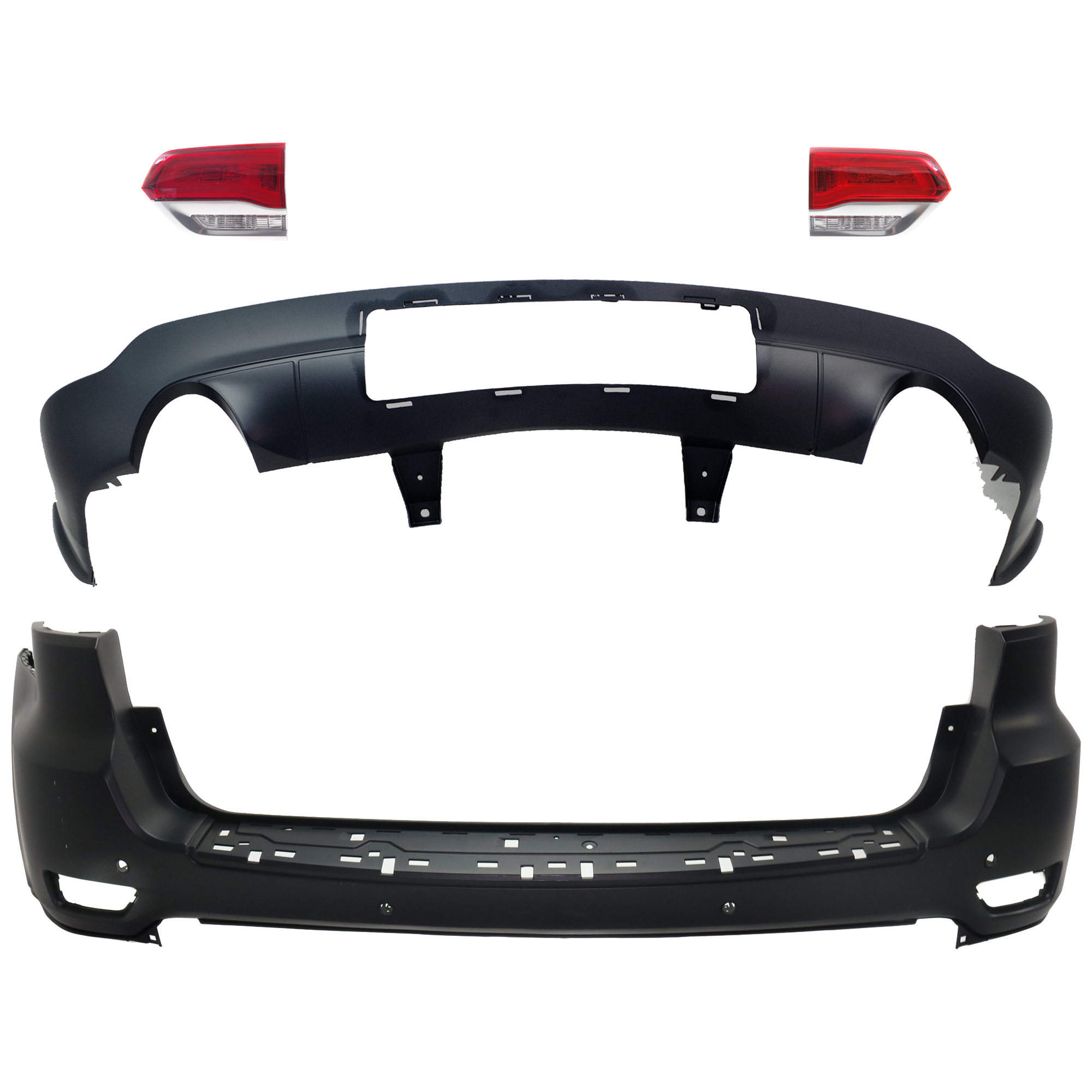 AM GRAND CHEROKEE 16-21 GRAND CHEROKEE WK 22-22 TAIL LAMP RH AND LH Inner Assembly Halogen 4 pc Kit with Bumper Cover SKU KIT 092923-62 Partslink CH2802112 CH2803112 CH1115108 CH1100A26 OEM 68236136AF 68236136AB 68236137