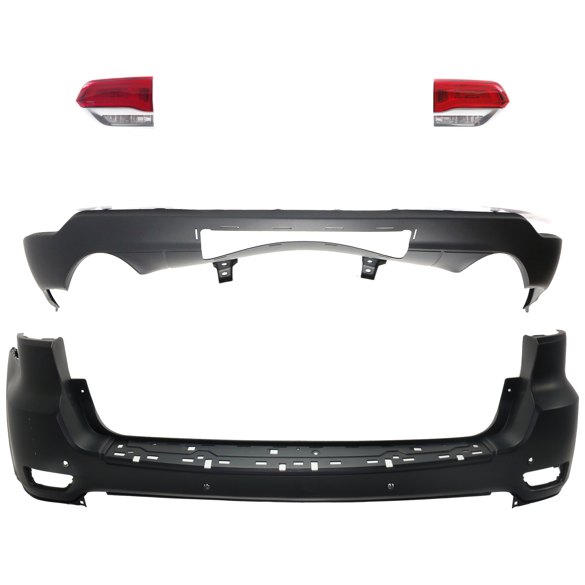 AM GRAND CHEROKEE 16-21 GRAND CHEROKEE WK 22-22 TAIL LAMP RH AND LH Inner Assembly Halogen 4 pc Kit with Bumper Cover SKU KIT 092923-63 Partslink CH2802112 CH2803112 CH1195104 CH1100A26 OEM 68236136AF 68236136AB 68236137
