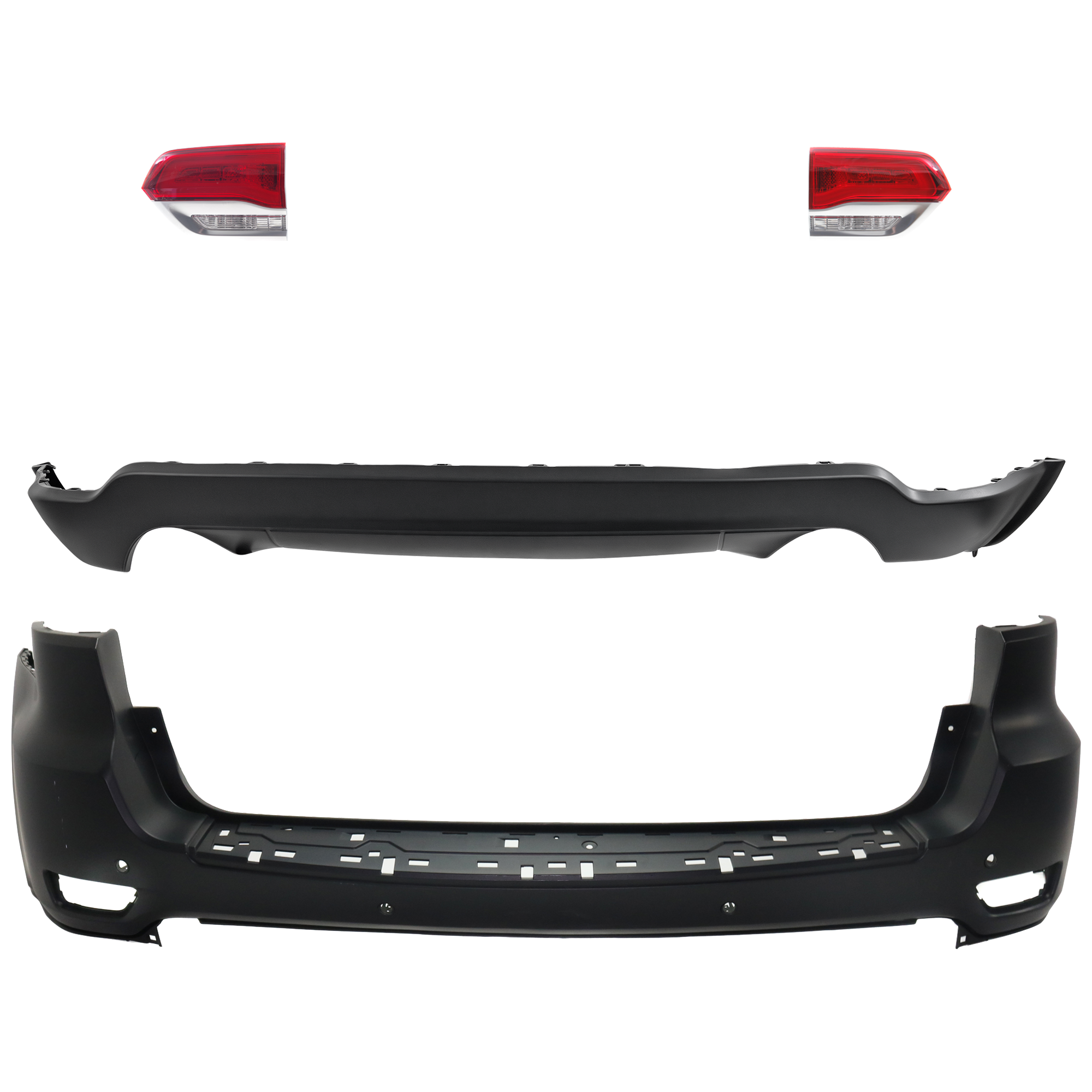 AM GRAND CHEROKEE 16-21 GRAND CHEROKEE WK 22-22 TAIL LAMP RH AND LH Inner Assembly Halogen 4 pc Kit with Bumper Cover SKU KIT 092923-64 Partslink CH2802112 CH2803112 CH1195103 CH1100A26 OEM 68236136AF 68236136AB 68236137
