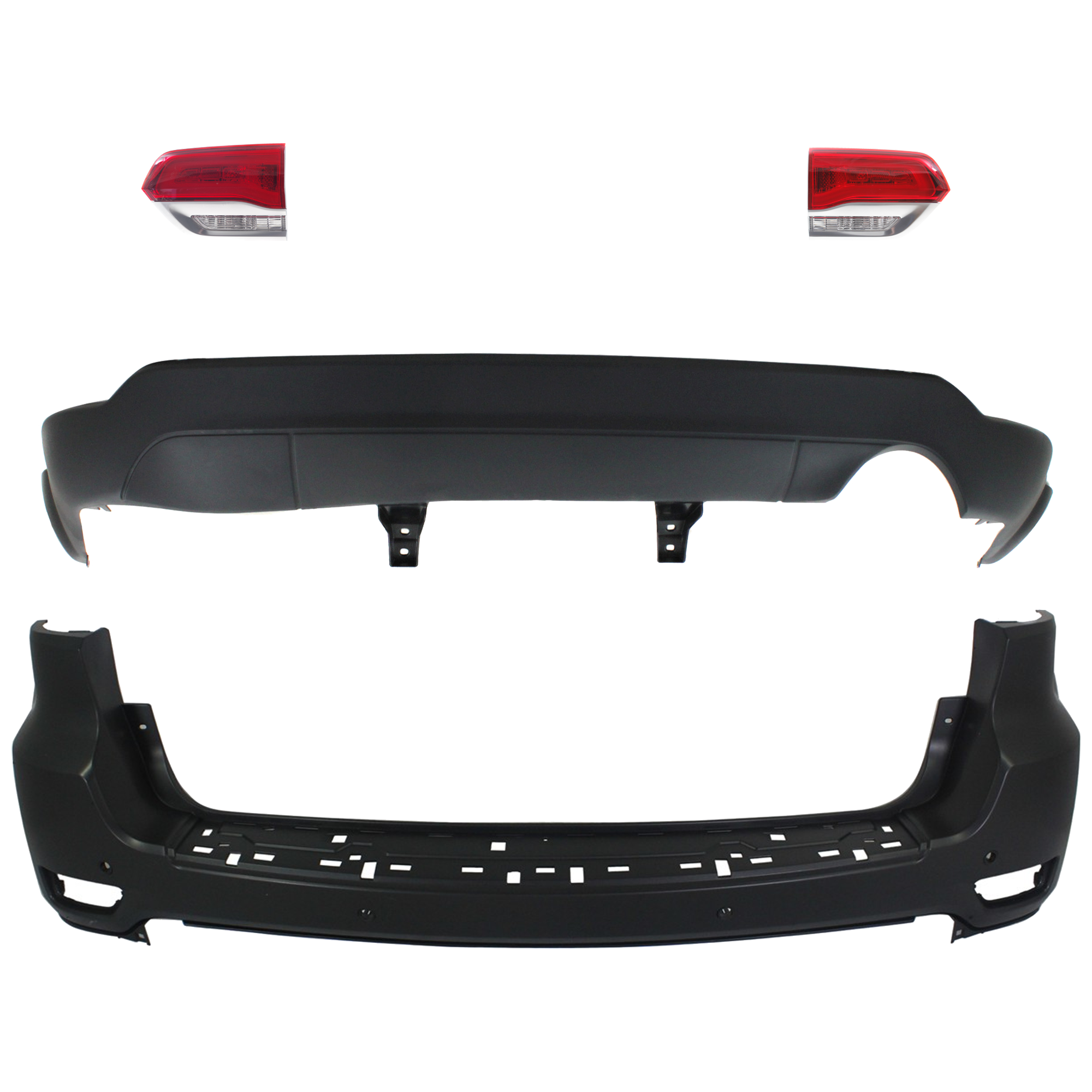 AM GRAND CHEROKEE 14-15 TAIL LAMP RH AND LH Inner Assembly Halogen 4 pc Kit with Bumper Cover SKU KIT 092923-65 Partslink CH2802112 CH2803112 CH1195101 CH1100954 OEM 68236136AF 68236136AB 68236137