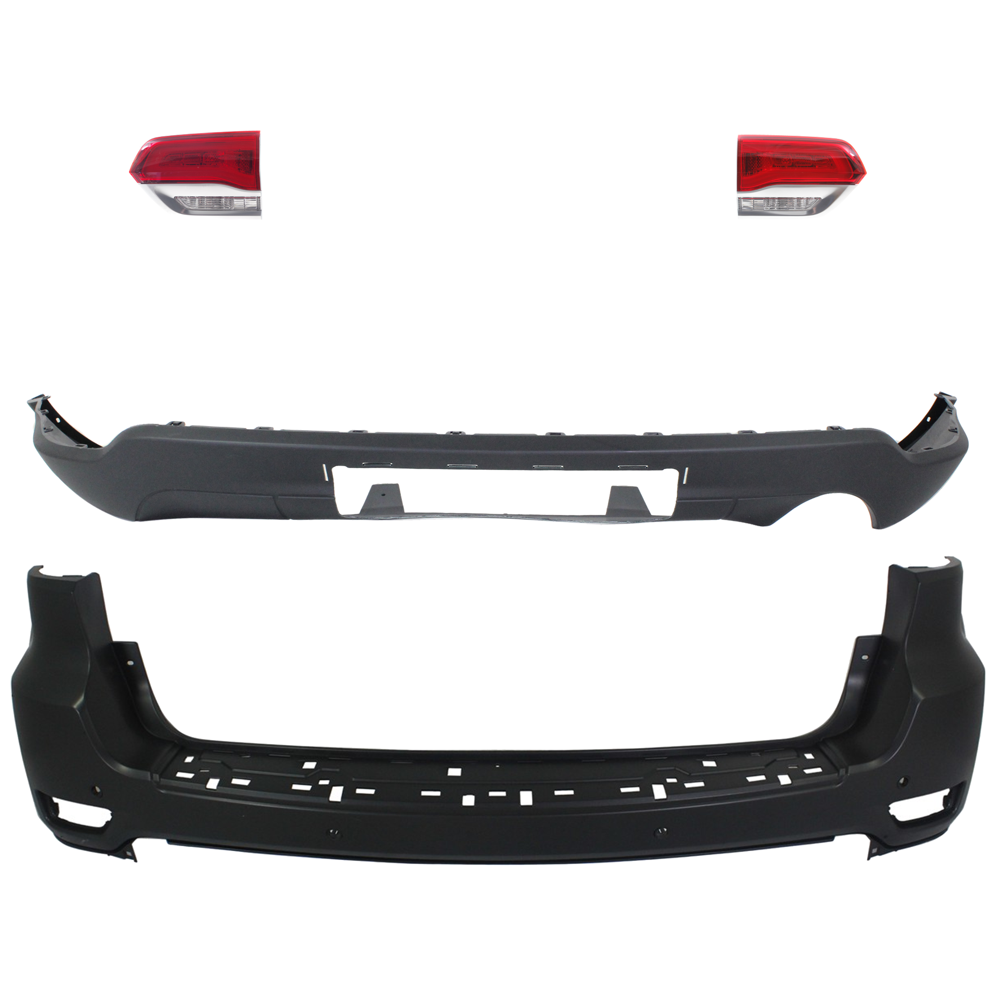 AM GRAND CHEROKEE 14-15 TAIL LAMP RH AND LH Inner Assembly Halogen 4 pc Kit with Bumper Cover SKU KIT 092923-66 Partslink CH2802112 CH2803112 CH1195102 CH1100954 OEM 68236136AF 68236136AB 68236137