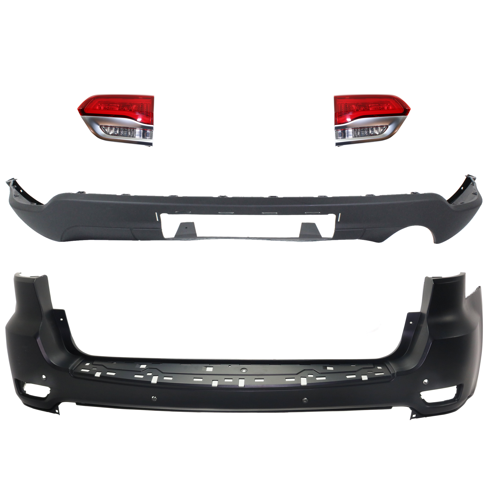 AM GRAND CHEROKEE 14-21 GRAND CHEROKEE WK 22-22 TAIL LAMP RH AND LH Inner Assembly Halogen 4 pc Kit with Bumper Cover SKU KIT 092923-68 Partslink CH2802112 CH2803112 CH1195102 CH1100A25 OEM 68236136AF 68236136AB 68236137