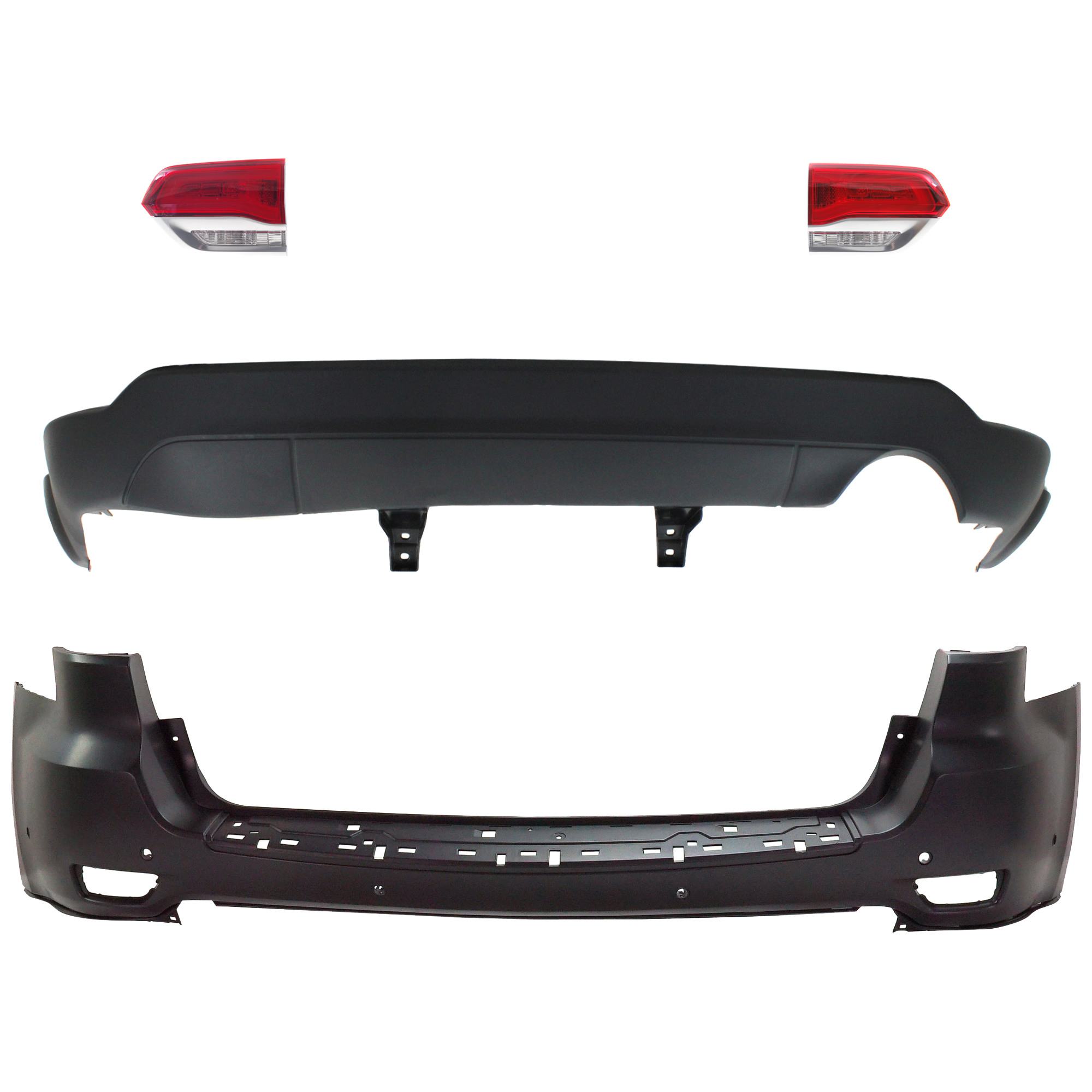 AM GRAND CHEROKEE 14-21 GRAND CHEROKEE WK 22-22 TAIL LAMP RH AND LH Inner Assembly Halogen 4 pc kit with Bumper Cover SKU KIT 092923-71 Partslink CH2802112 CH2803112 CH1195101 CH1114107 OEM 68236136AF 68236136AB 68236137