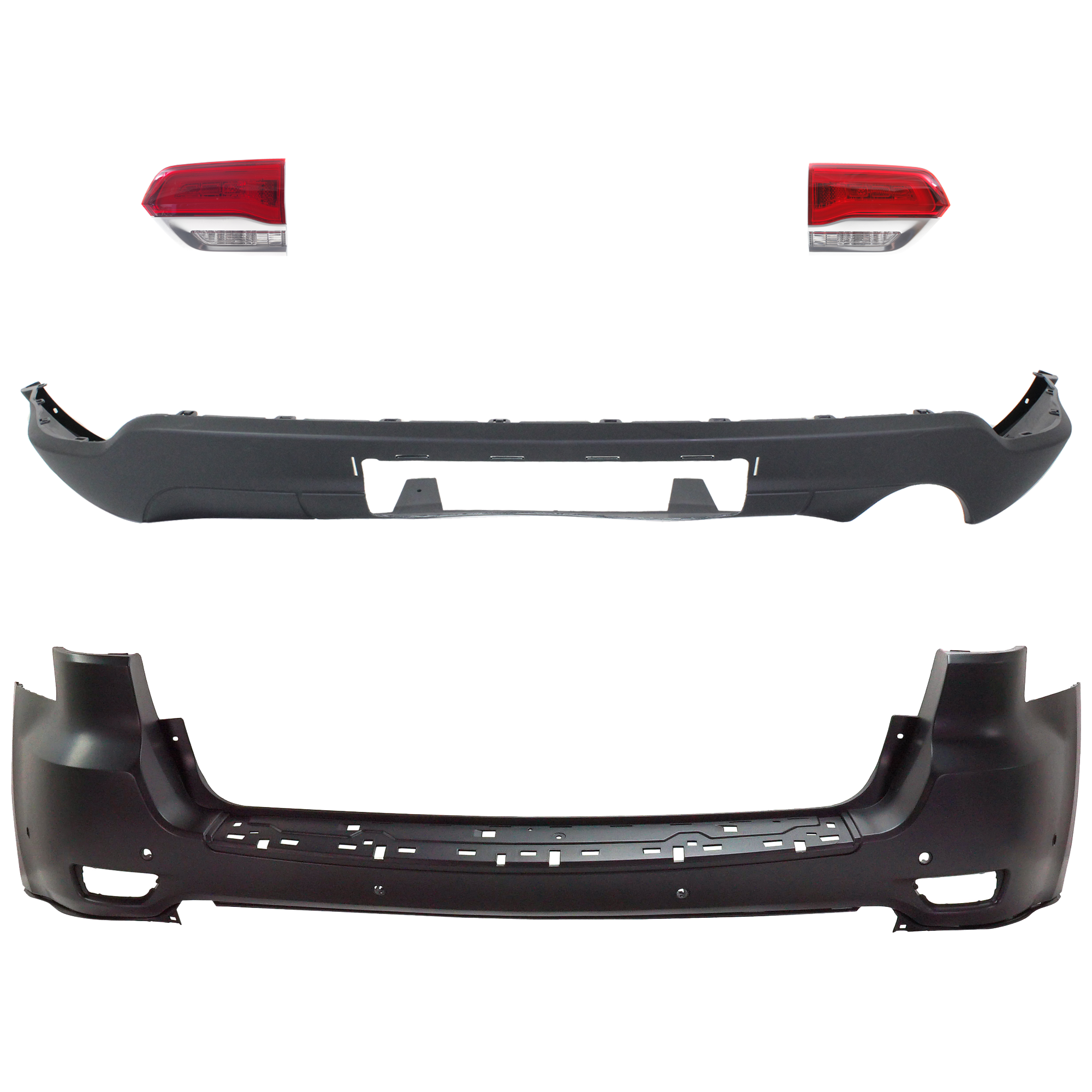 AM GRAND CHEROKEE 14-21 GRAND CHEROKEE WK 22-22 TAIL LAMP RH AND LH Inner Assembly Halogen 4 pc kit with Bumper Cover SKU KIT 092923-72 Partslink CH2802112 CH2803112 CH1195102 CH1114107 OEM 68236136AF 68236136AB 68236137