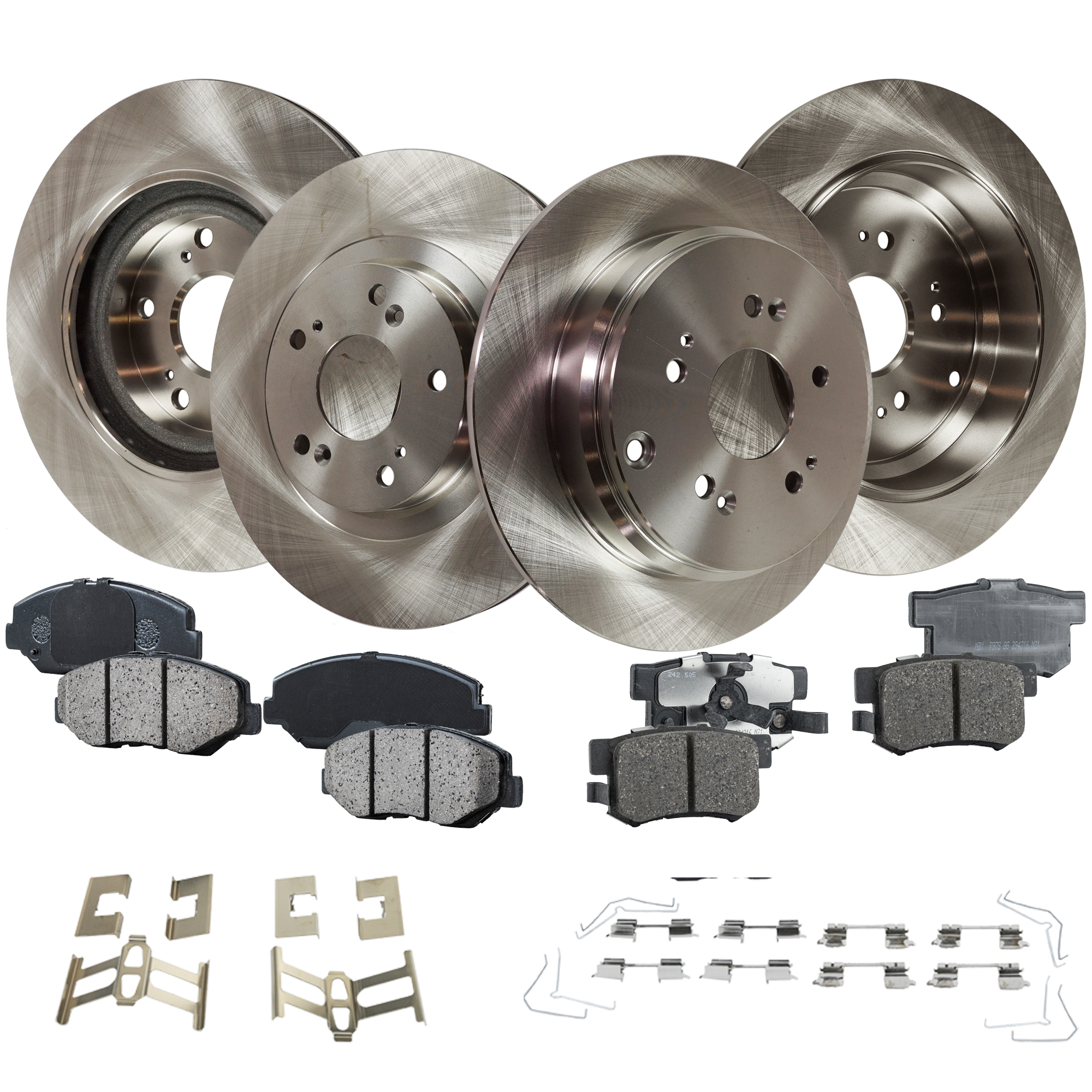 AM CR V 05-06 FRONT AND REAR BRAKE DISC AND PAD KIT 8 pc kit SKU KIT 093022-05 OEM 45251SVBA50-45251TR7A00-42510S