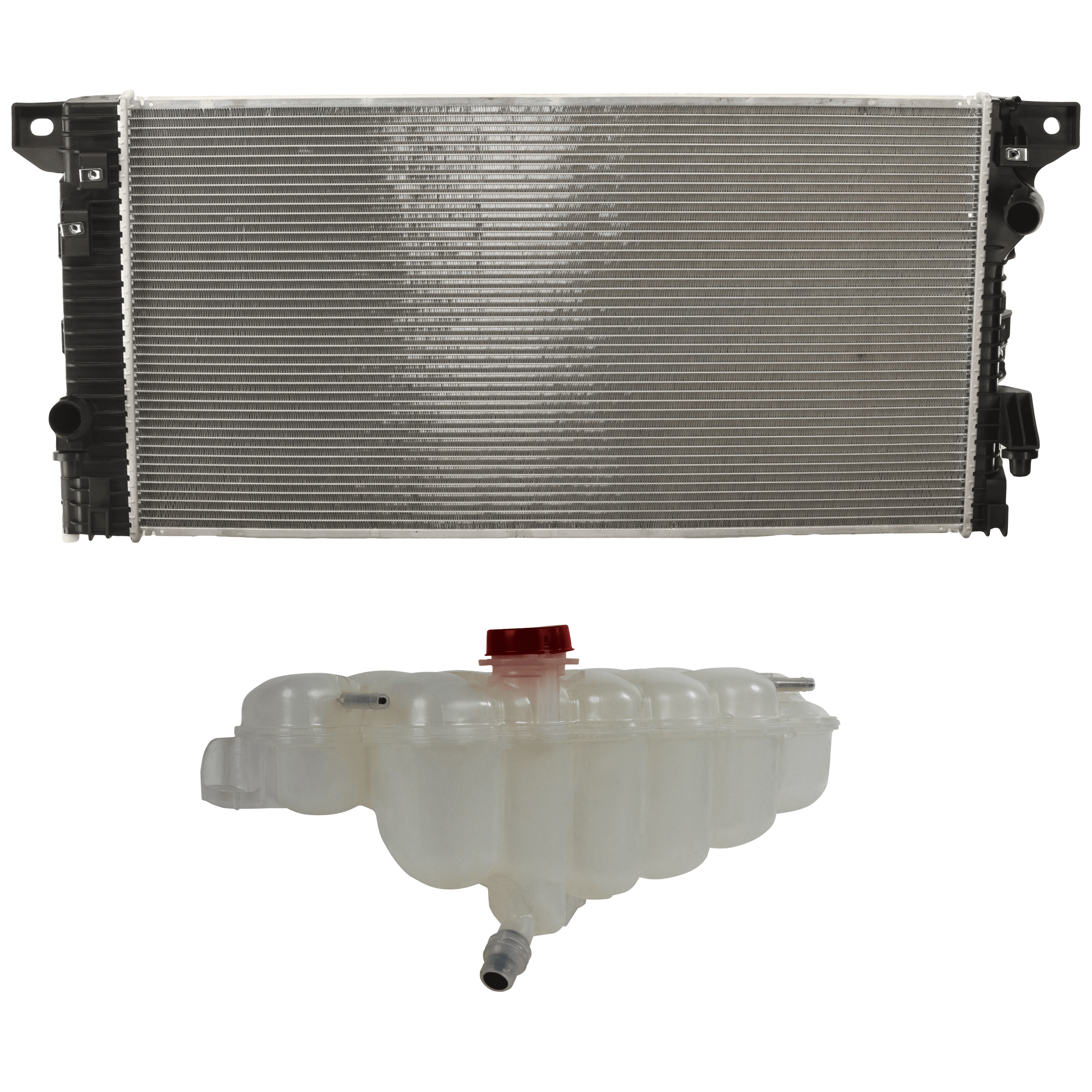 AM EXPEDITION 18-22 F 150-15-20 RADIATOR 2 pc Kit includes Coolant Reservoir SKU KIT 100125-04 Partslink FO3010334 FO3014169 OEM FL3Z8005B HL3Z8005C FL3Z8A080A