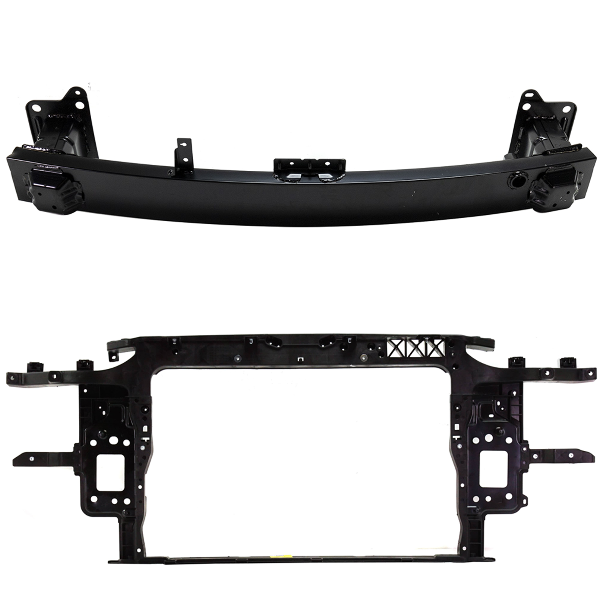 AM KONA 18-21 RADIATOR SUPPORT 2 pc Kit includes Bumper Reinforcement SKU KIT 100125-06 Partslink HY1225208 HY1006167 OEM 64101J9000-64900J9100
