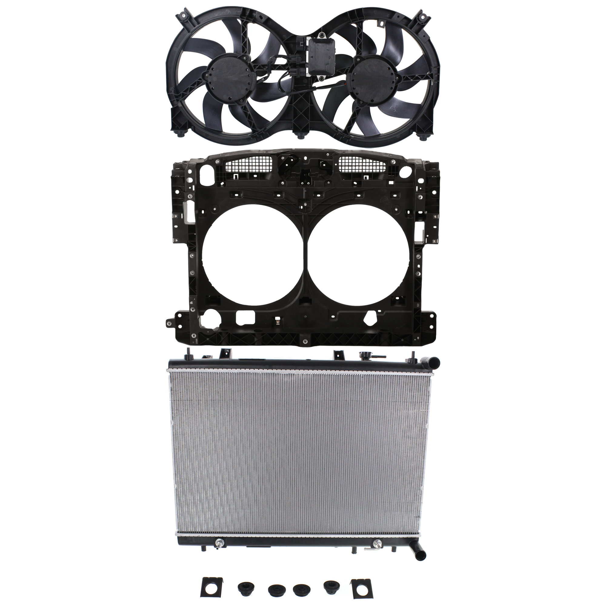 AM PATHFINDER 13-20 QX60-14-20 RADIATOR 3 pc Kit includes Cooling Fan Assembly and Radiator Support SKU KIT 100125-10 Partslink NI3010226 NI3115149 NI1225216 OEM 214603JA0E 214813JA2E 214813JA