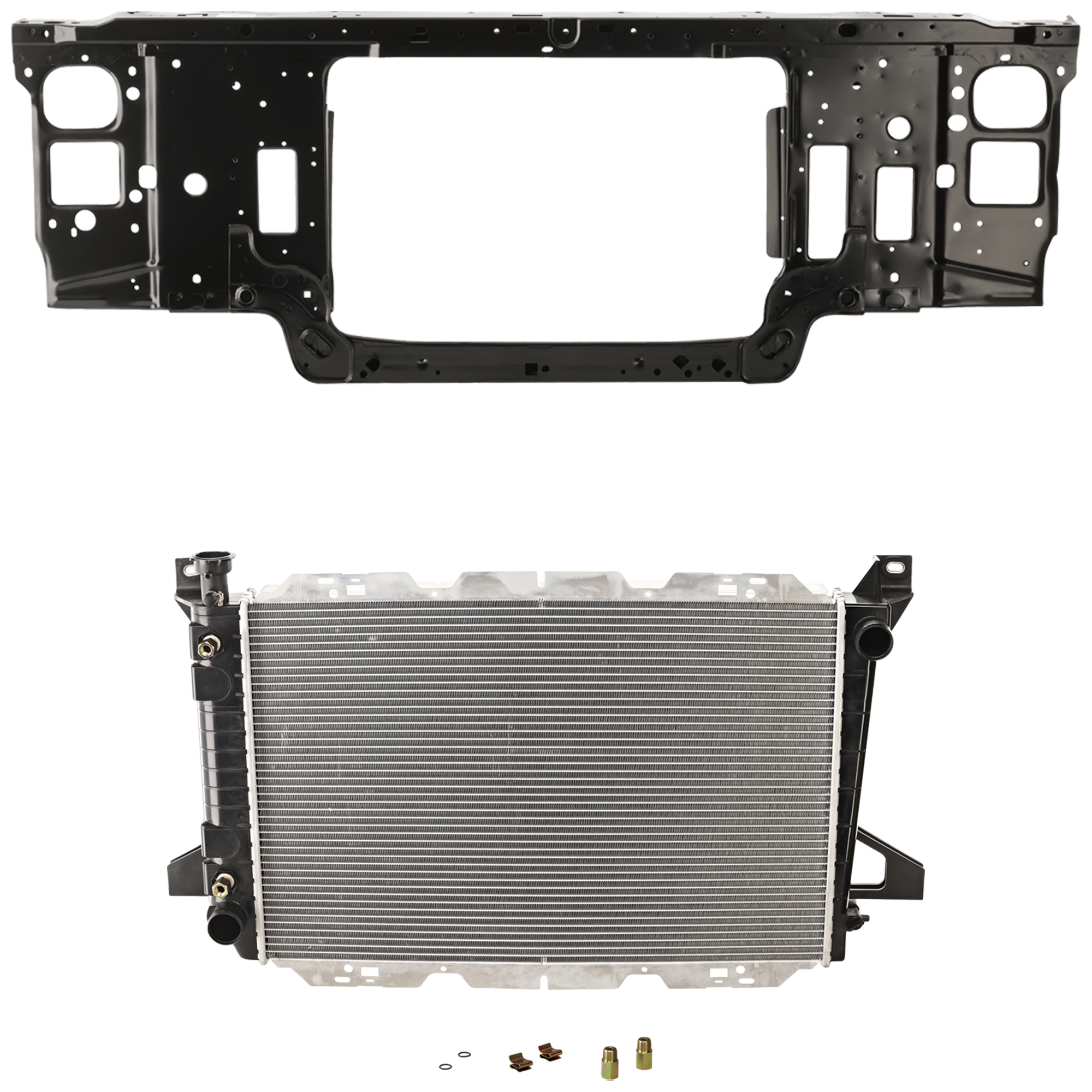 AM F SERIES 92-97 RADIATOR SUPPORT 2 pc Kit Heavy Duty Cooling includes Radiator SKU KIT 100125-16 Partslink FO1225122 FO3010134 OEM F4TZ16138B F2TZ8005KA