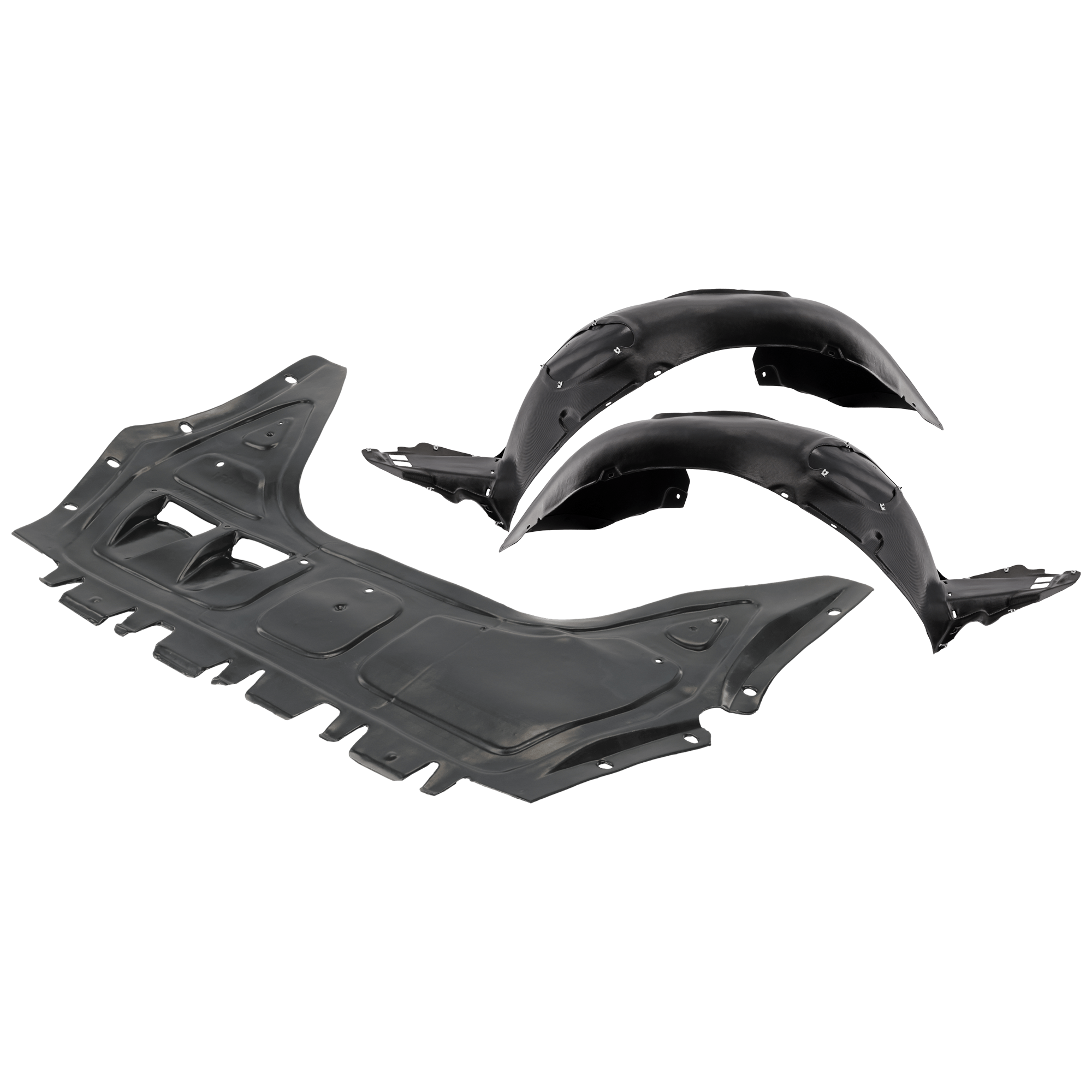 AM BEETLE 12-19 ENGINE SPLASH SHIELD 3 pc Kit Front includes Fender Liner SKU KIT 100125-19 Partslink VW1228143 VW1249126 VW1248126 OEM 5C0825237D 5C5805912H 5C580591