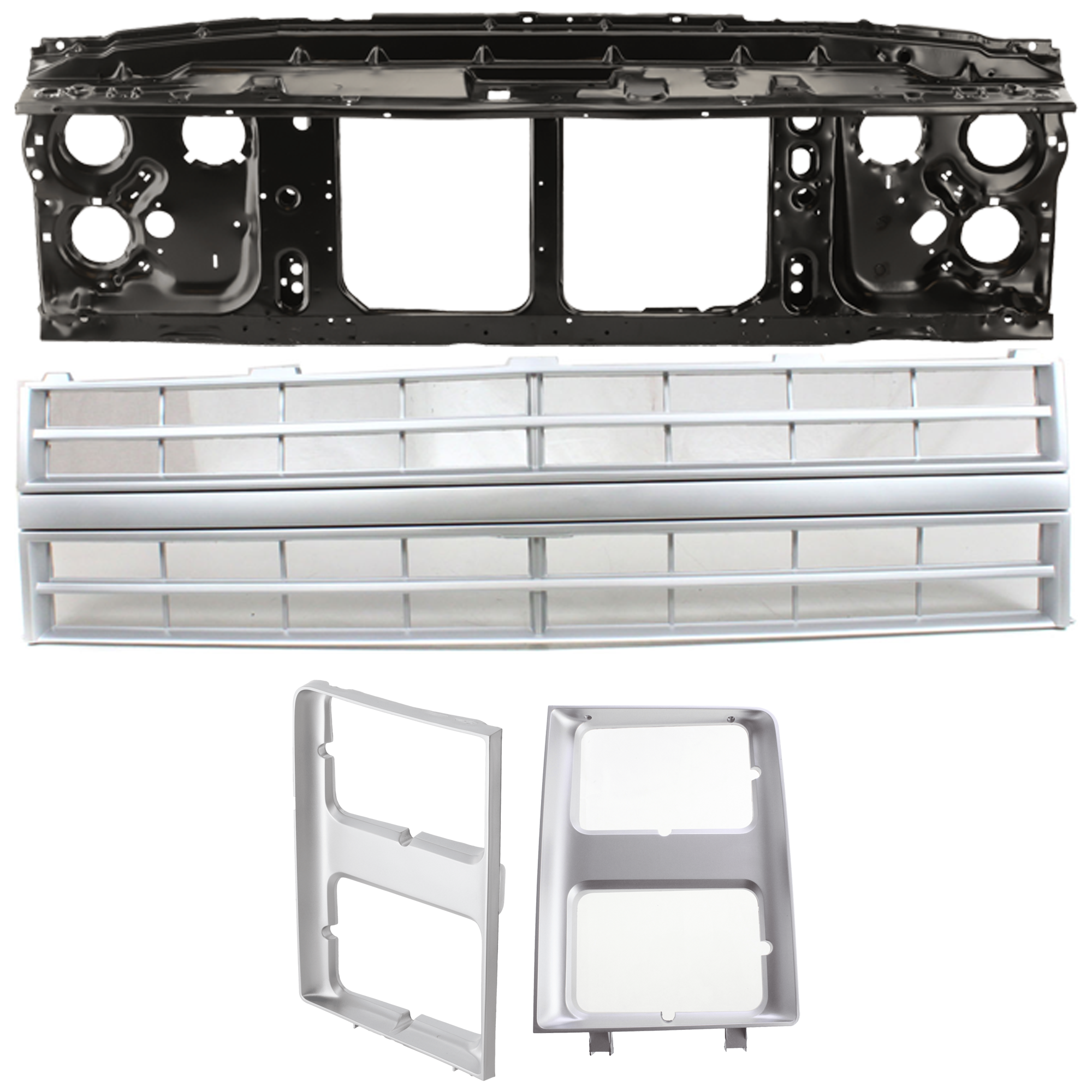 AM BLAZER 87-88 RADIATOR SUPPORT 4 pc Kit w o Grille Molding Holes includes Grille Assembly and Headlight Door SKU KIT 100125-24 Partslink GM1225108 GM1200139 GM2512126 GM2513126 OEM 15606586-15554910-15598727-155