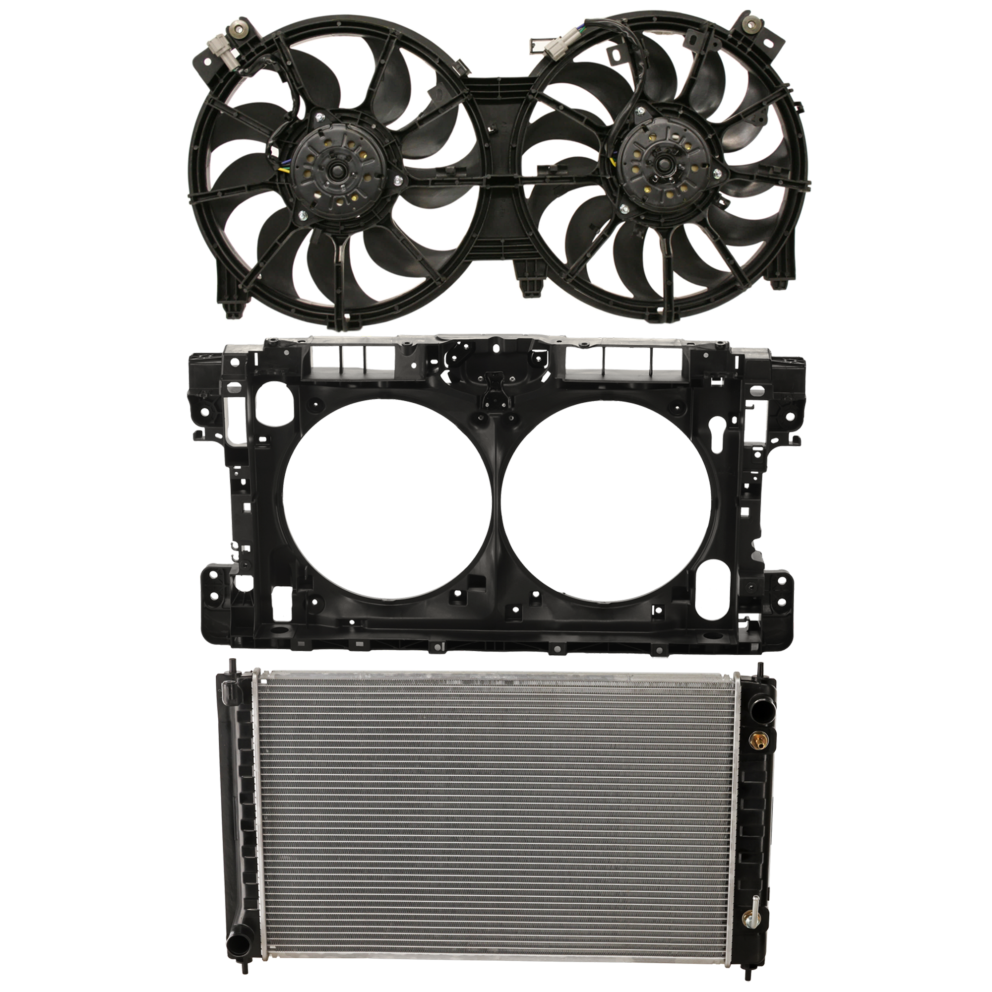 AM ALTIMA 16-18 RADIATOR SUPPORT 3 pc Kit 2.5L Eng. includes Cooling Fan Assembly and Radiator SKU KIT 100125-29 Partslink NI1225250 NI3115134 NI3010210 OEM 625009HS0A 21481JA100-214813NT