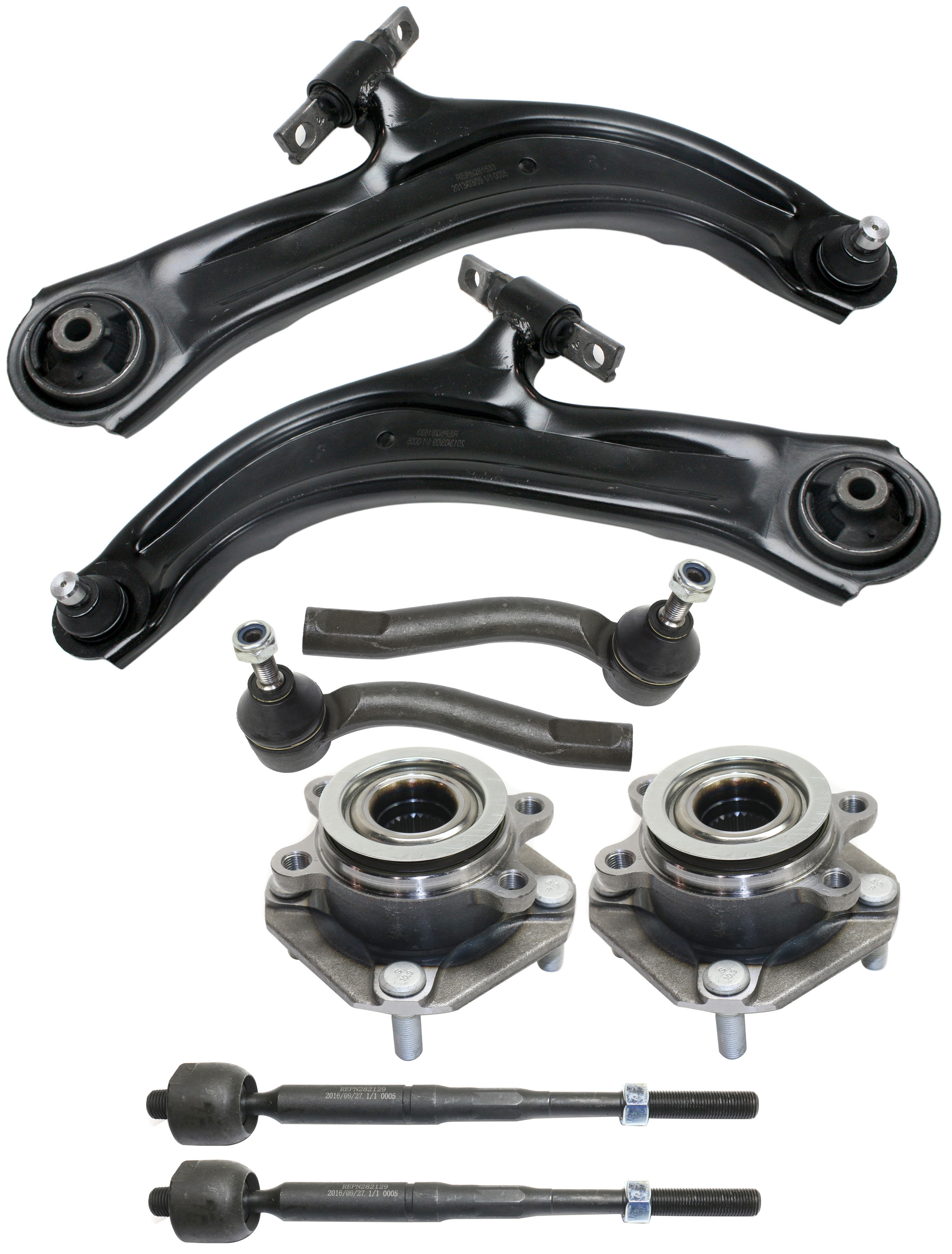 AM SENTRA 07-12 FRONT CONTROL ARM KIT RH AND LH Lower w ball joint s 8 pc Kit with Wheel Hub Tie Rod End SKU KIT 100417-02 Partslink NI4522100 OEM 54501ET000-54500ET000-48521ET0