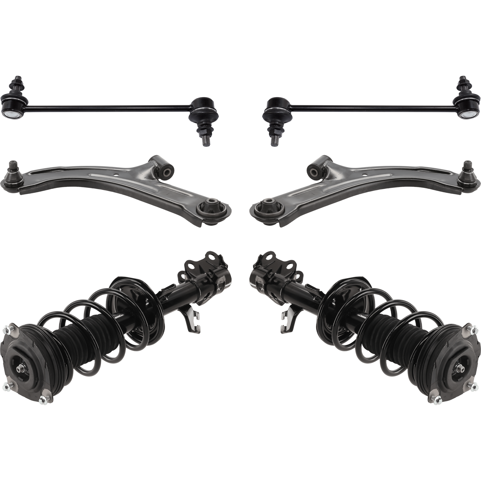 AM VERSA 07-12 CUBE 09-14 FRONT SUSPENSION KIT RH AND LH 6 pc kit with Control Arms Loaded Struts and Sway Bar Links SKU KIT 100417-28 OEM 545011FU0A 545011FU0B 54501EW0