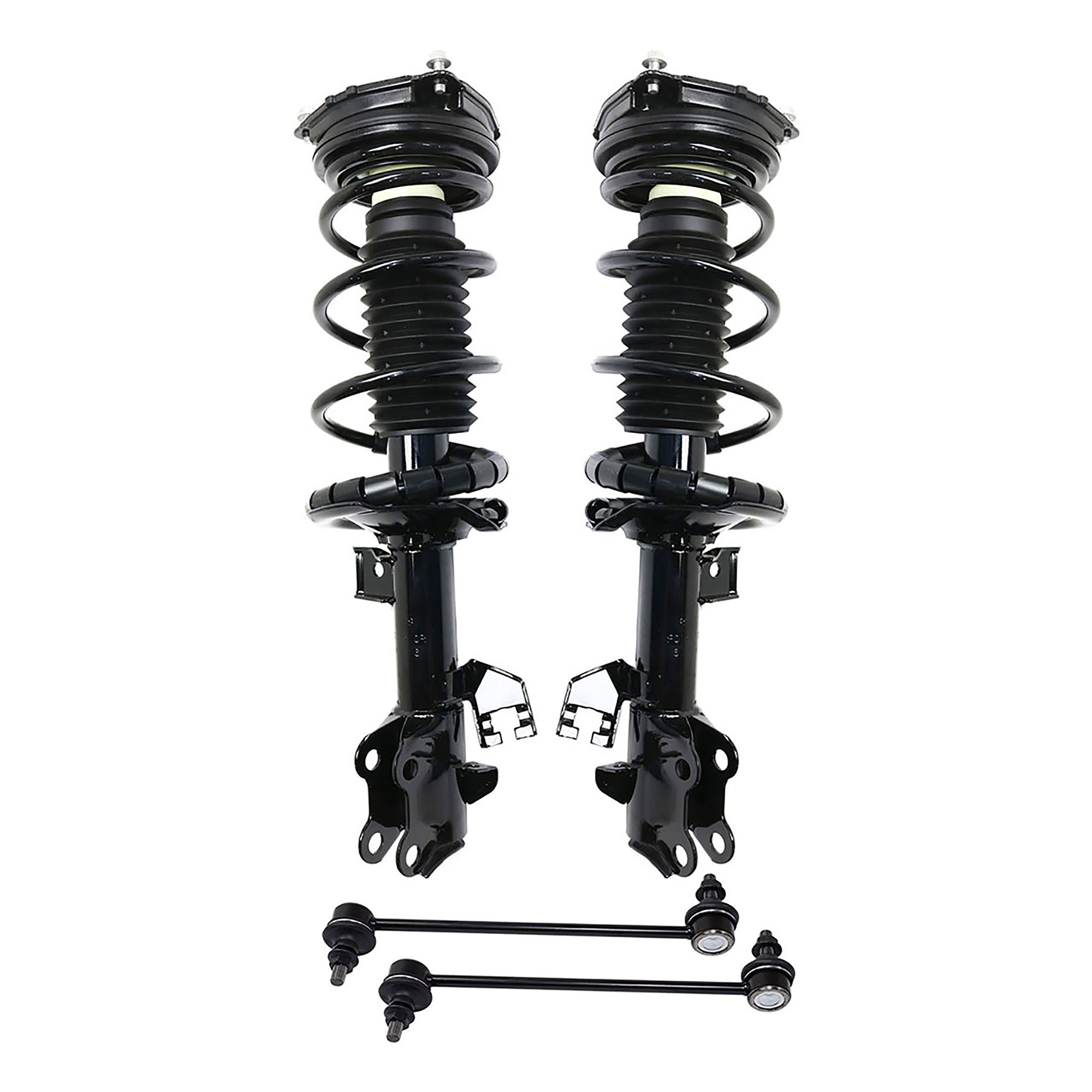 AM CUBE 09-14 VERSA 07-12 FRONT SUSPENSION KIT RH AND LH 4 pc Kit with Loaded Struts and Sway Bar Links SKU KIT 100417-30 OEM E4302EM30C E4302ZN90D E4303EM3