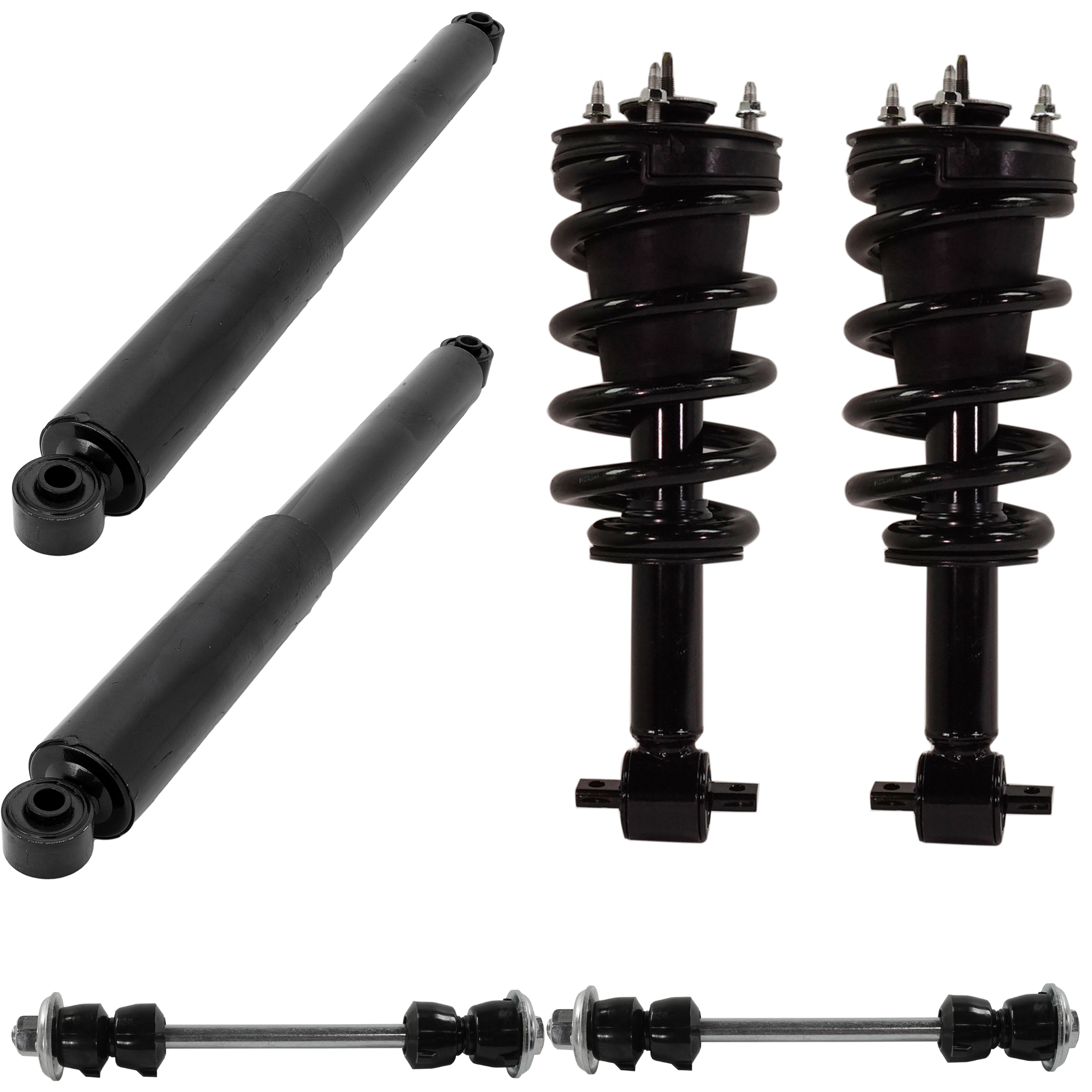 AM SILVERADO 1500 SIERRA 1500-14-16 FRONT AND REAR SUSPENSION KIT RH AND LH 6 pc kit w Loaded Struts Shock Absorbers and Sway Bar Links SKU KIT 100422-02 OEM 23338839-23183876-710413-84082