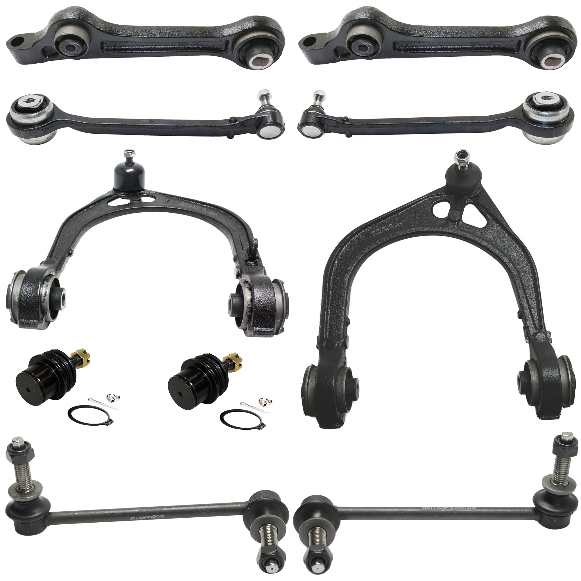 AM CHRYSLER 300 CHARGER 11-19 FRONT SUSPENSION KIT RH AND LH 10 pc kit with Ball Joints Control Arms and Sway Bar Links SKU KIT 100422-03 OEM 2601744-5051433-45D2442-46D