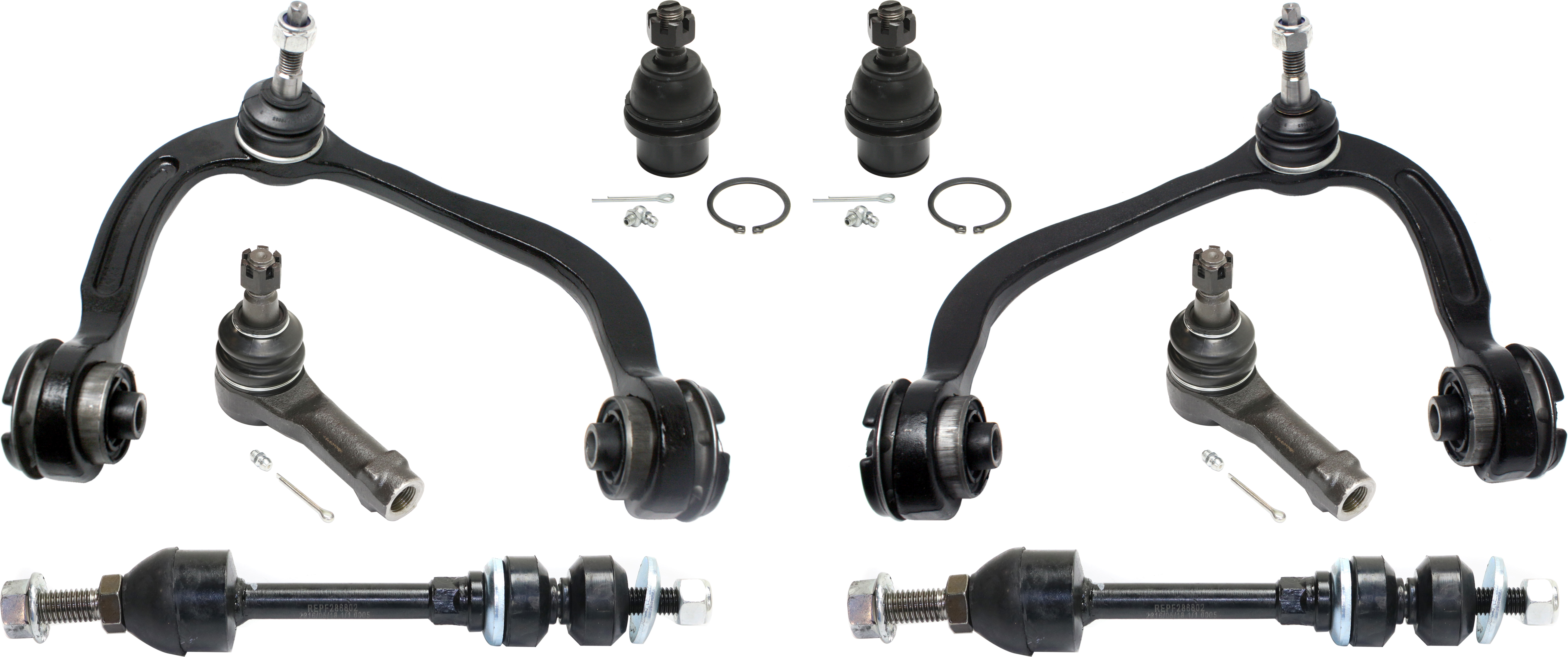 AM F 150-05-08 MARK LT 06-08 FRONT CONTROL ARM KIT RH AND LH Upper 8 pc Kit with Ball Joint Control Arm Sway Bar Link and Tie Rod End SKU KIT 100516-08 OEM 104298-104368-5051314-2L1Z3050