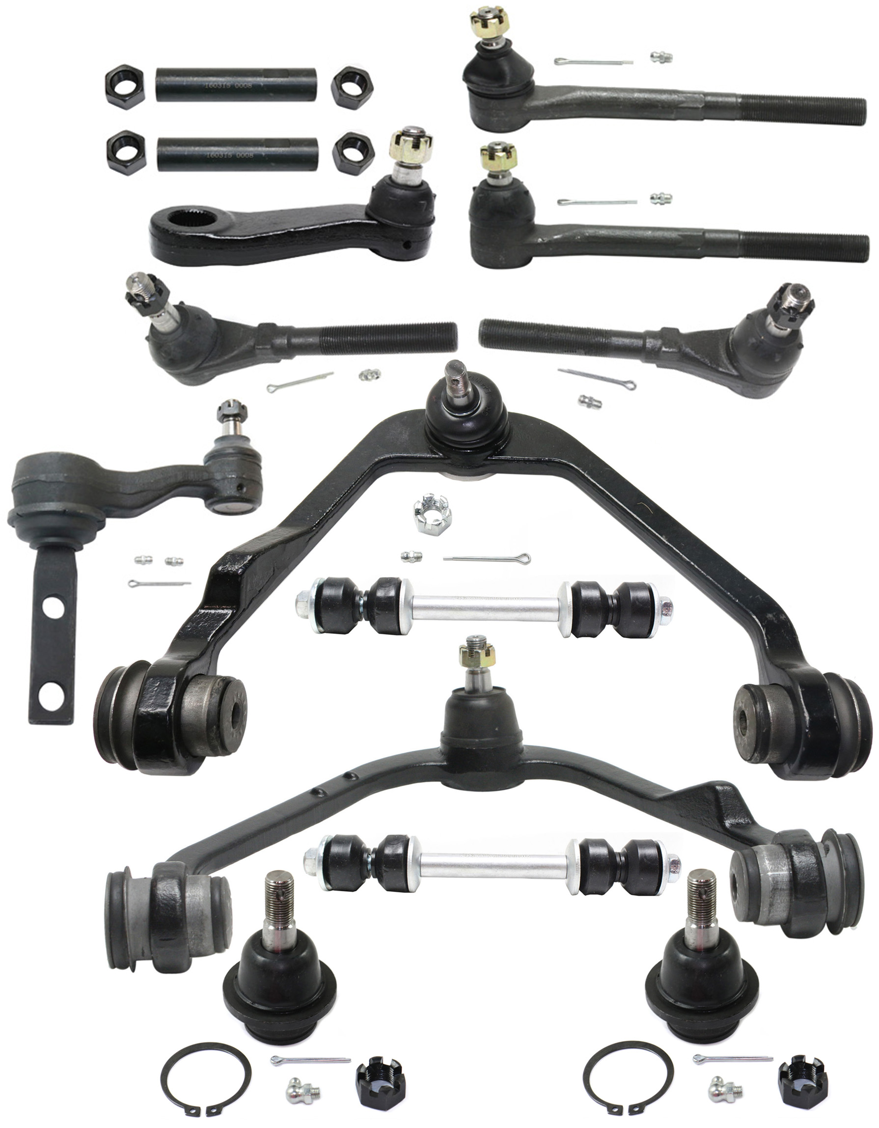 AM F 150-97-03 F 150 HERITAGE 04-04 FRONT CONTROL ARM KIT RH AND LH Upper w ball joint s 14 pc Kit with Idler Arm Pitman Arm Tie Rod End Ball Joint Sway Bar Link Tie Rod Adjusting Sleeve SKU KIT 100516-10 OEM 104222-285019-1016769-2601460