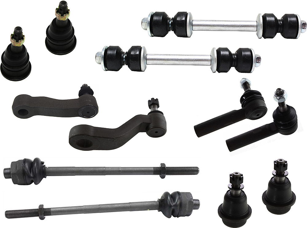 AM SIERRA SILVERADO 01-10 FRONT SUSPENSION KIT 12 pc Kit with Ball Joints Idler Arm Pitman Arm Sway Bar Links and Tie Rod Ends SKU KIT 100612-01 OEM 114327-2601529-2601654-5051