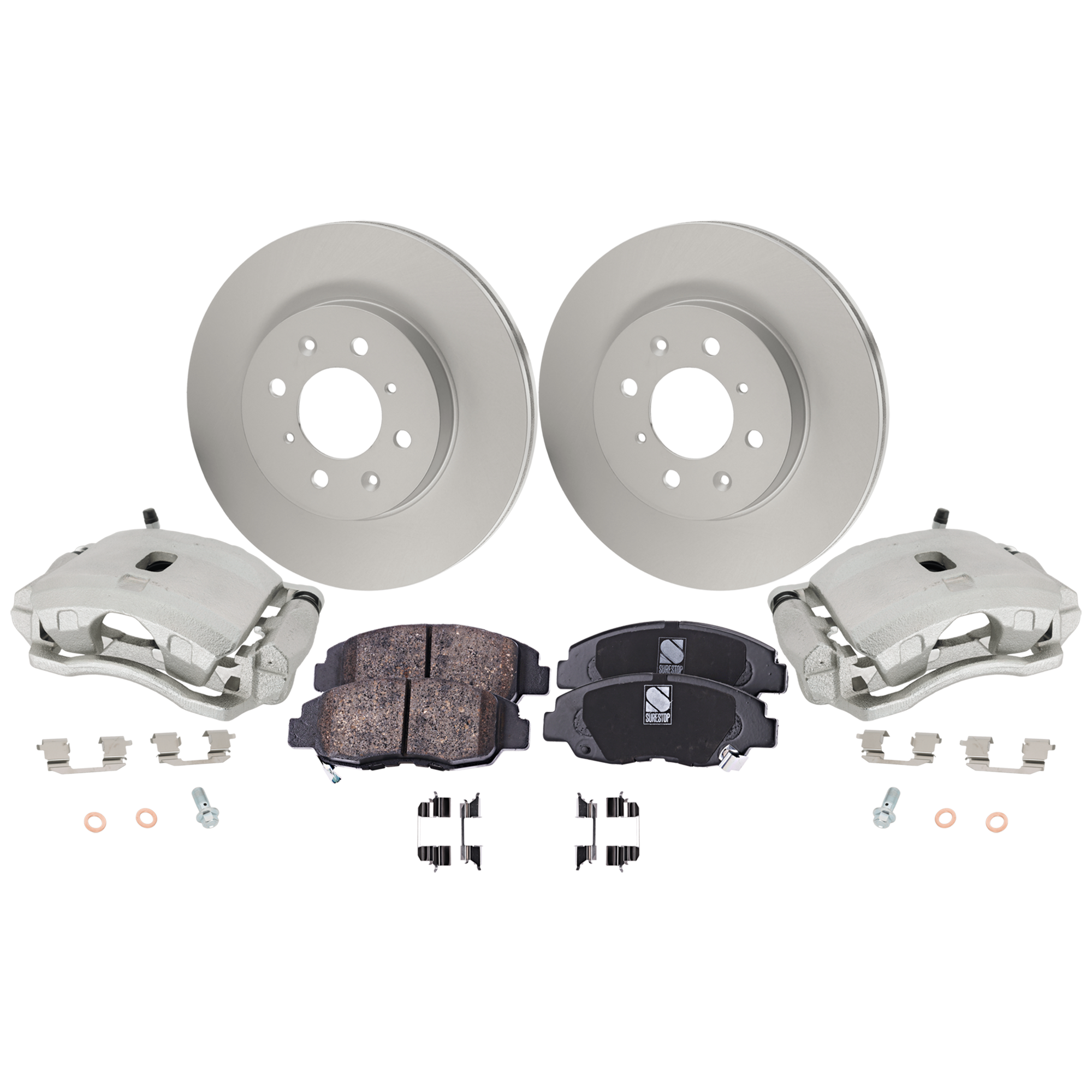 AM CIVIC 01-02 FRONT BRAKE KIT WITH CALIPERS 2 Wheel Set Includes 2 Brake Caliper 2 Brake Disc and 1 Brake Pad Set SKU KIT 100725 AE23 OEM 45019S5DL00RM 45018S5DL00RM 45