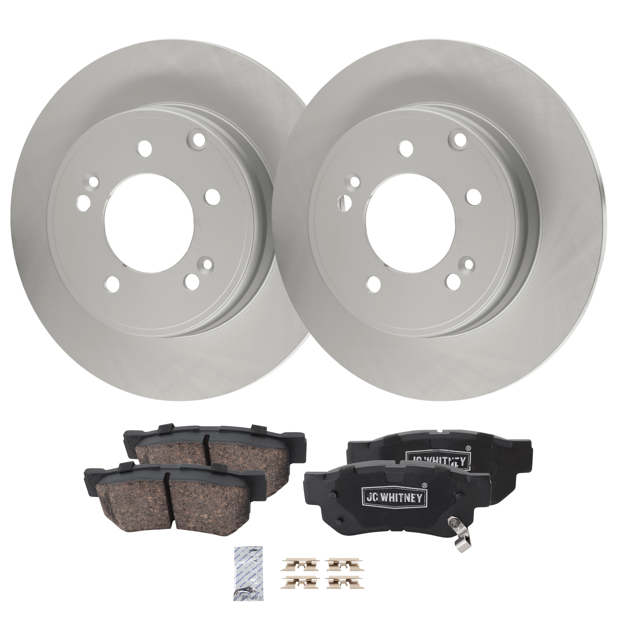 AM SONATA 05-08 AZERA 09-09 REAR BRAKE DISC AND PAD KIT Plain Surface Ceramic 5 Lugs 4 pc Kit SKU KIT 100725 AE399 OEM 584110A100 PFM 583021FA50-5830