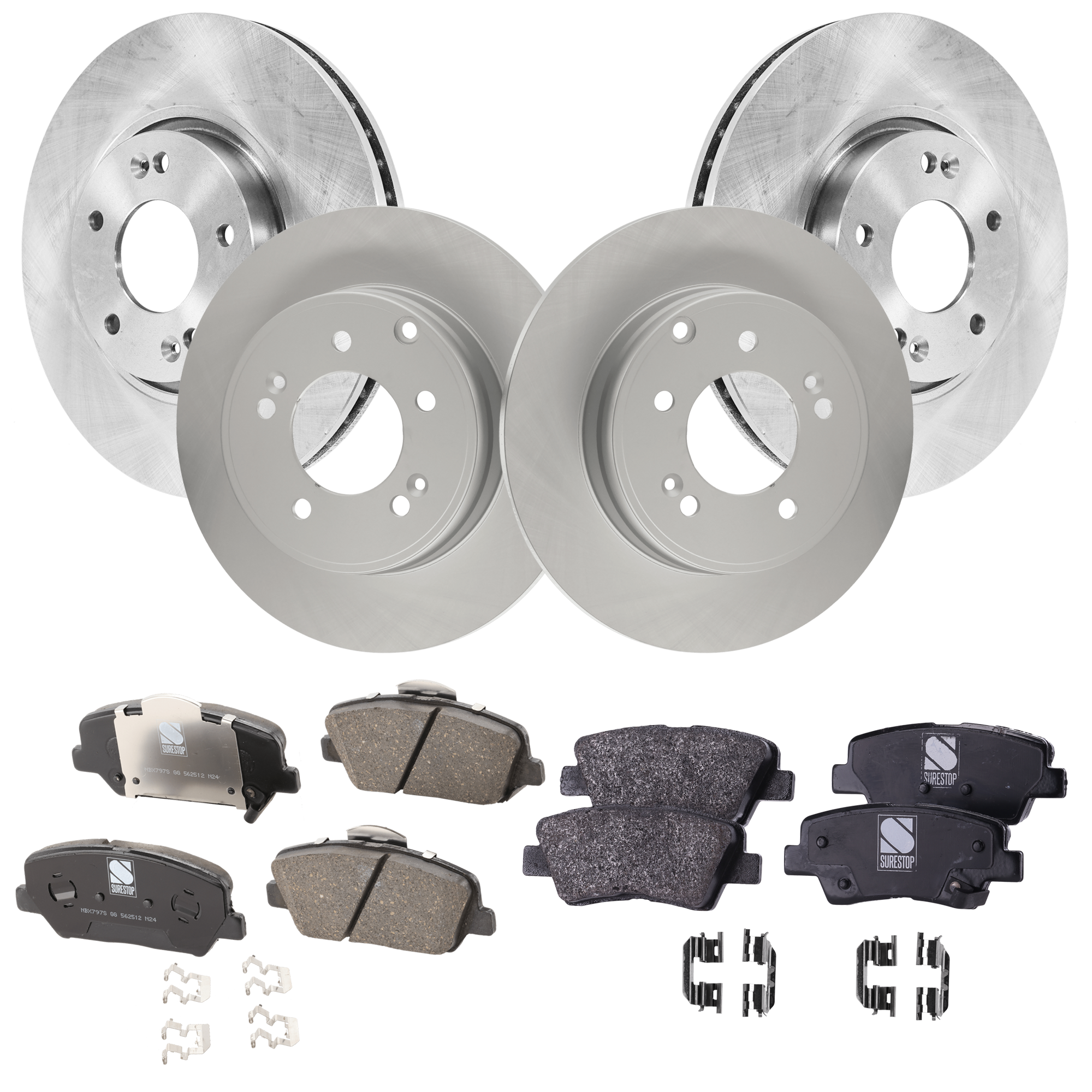 AM OPTIMA 14-15 FRONT AND REAR BRAKE DISC AND PAD KIT 4 Wheel Set SKU KIT 100725 AE57 OEM 584110A100 PFM 517123K100-5830
