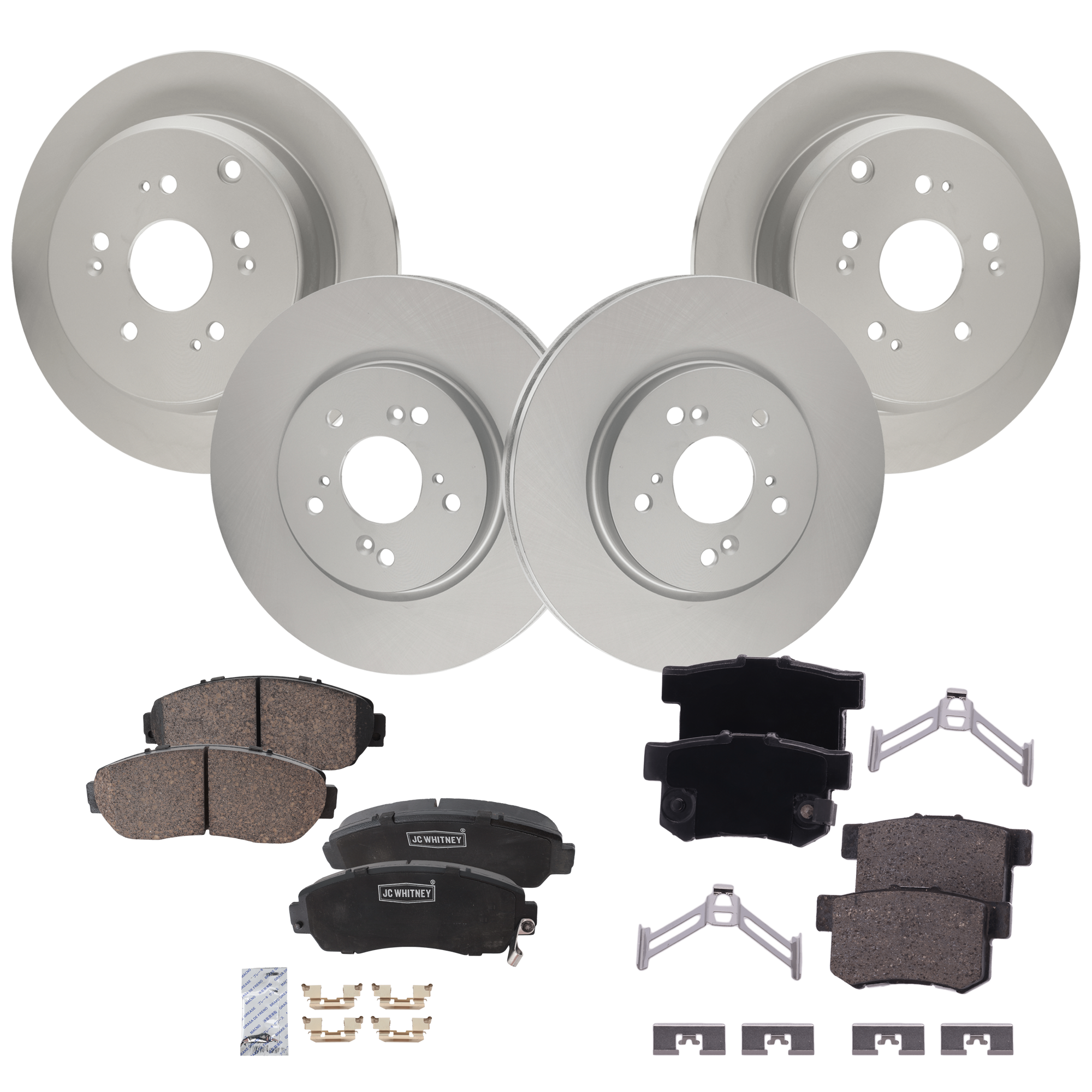 AM RDX 07-12 FRONT AND REAR BRAKE DISC AND PAD KIT 8 pc kit SKU KIT 100725 AE59 OEM 45251STKA00 PFM 42510S9AE50 PF