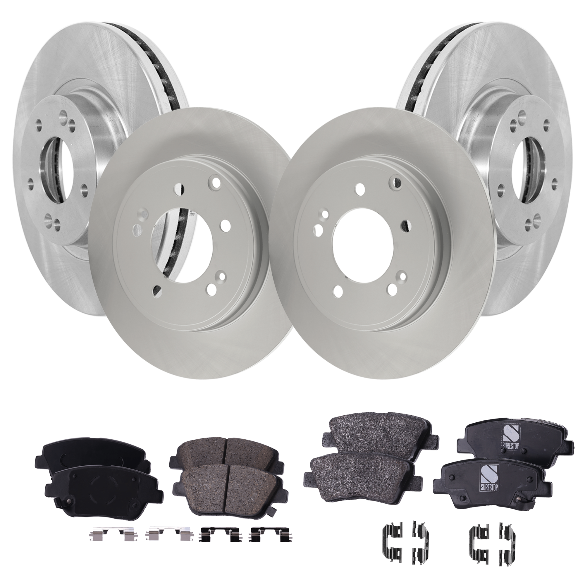 AM OPTIMA 16-16 FRONT AND REAR BRAKE DISC AND PAD KIT 8 pc kit SKU KIT 100725 AE62 OEM 584110A100 PFM 51712C2000-5810