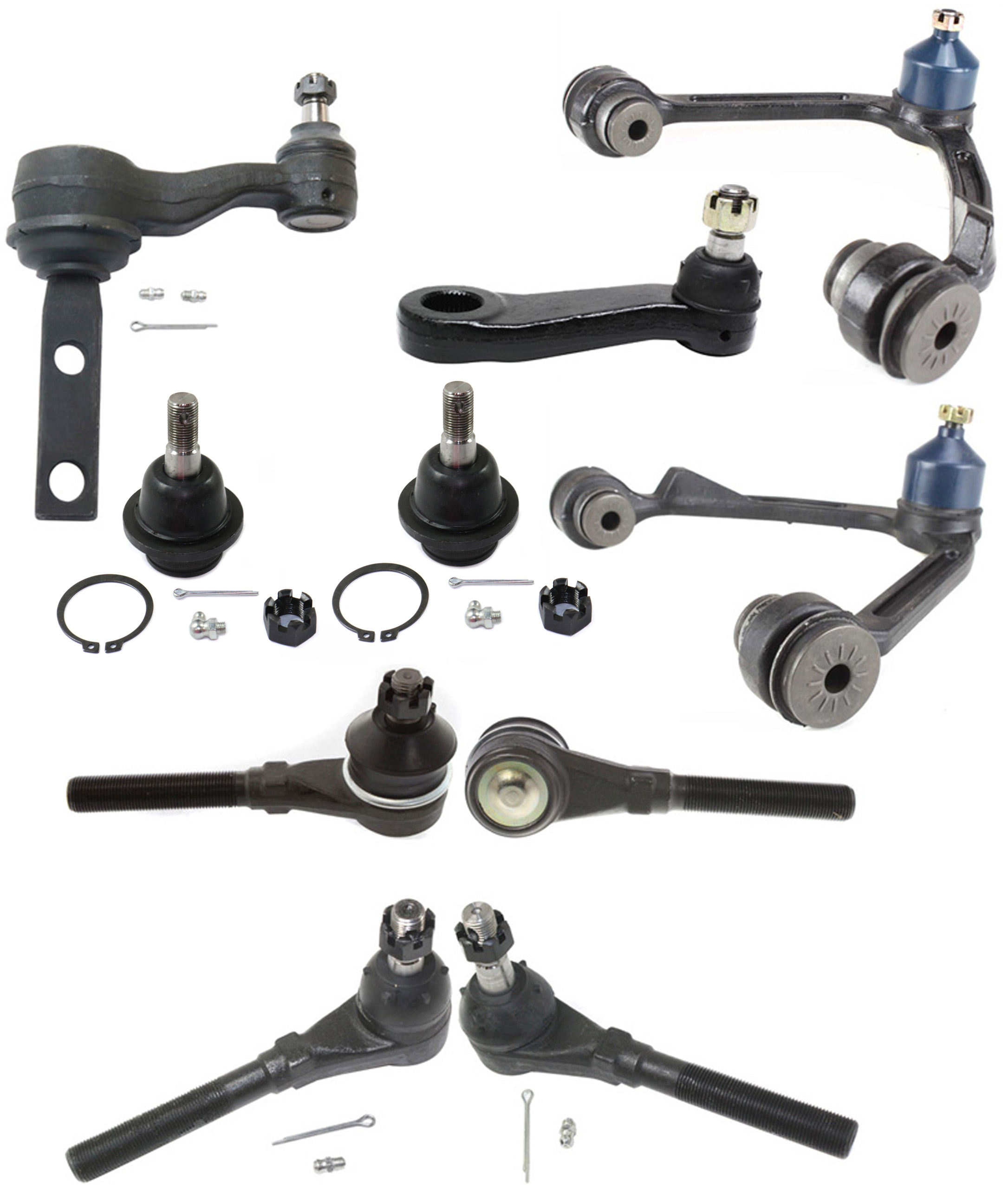 AM F SERIES 97-04 FRONT CONTROL ARM KIT RH AND LH Upper w ball joint s 10 pc Kit with Idler Arm Pitman Arm Ball Joint Tie Rod End SKU KIT 100912-01 OEM 104222-285019-1016769-26014