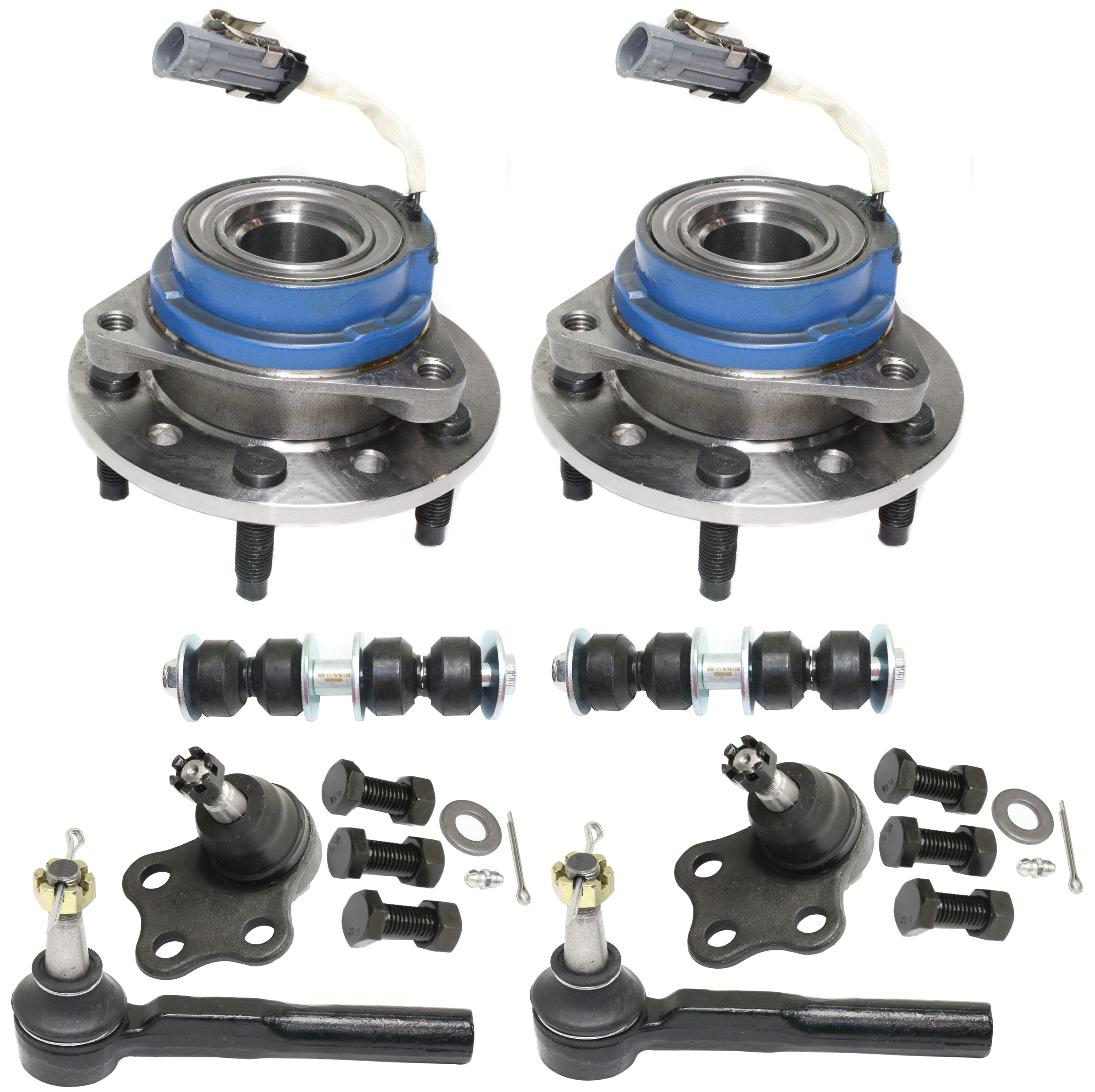 AM MALIBU 97-03 GRAND AM 99-05 FRONT SUSPENSION KIT RH AND LH 8 pc kit with Ball Joint Sway Bar Link Tie Rod End and Wheel Hub SKU KIT 101017-39 OEM 104258-282022-2601490-5051102
