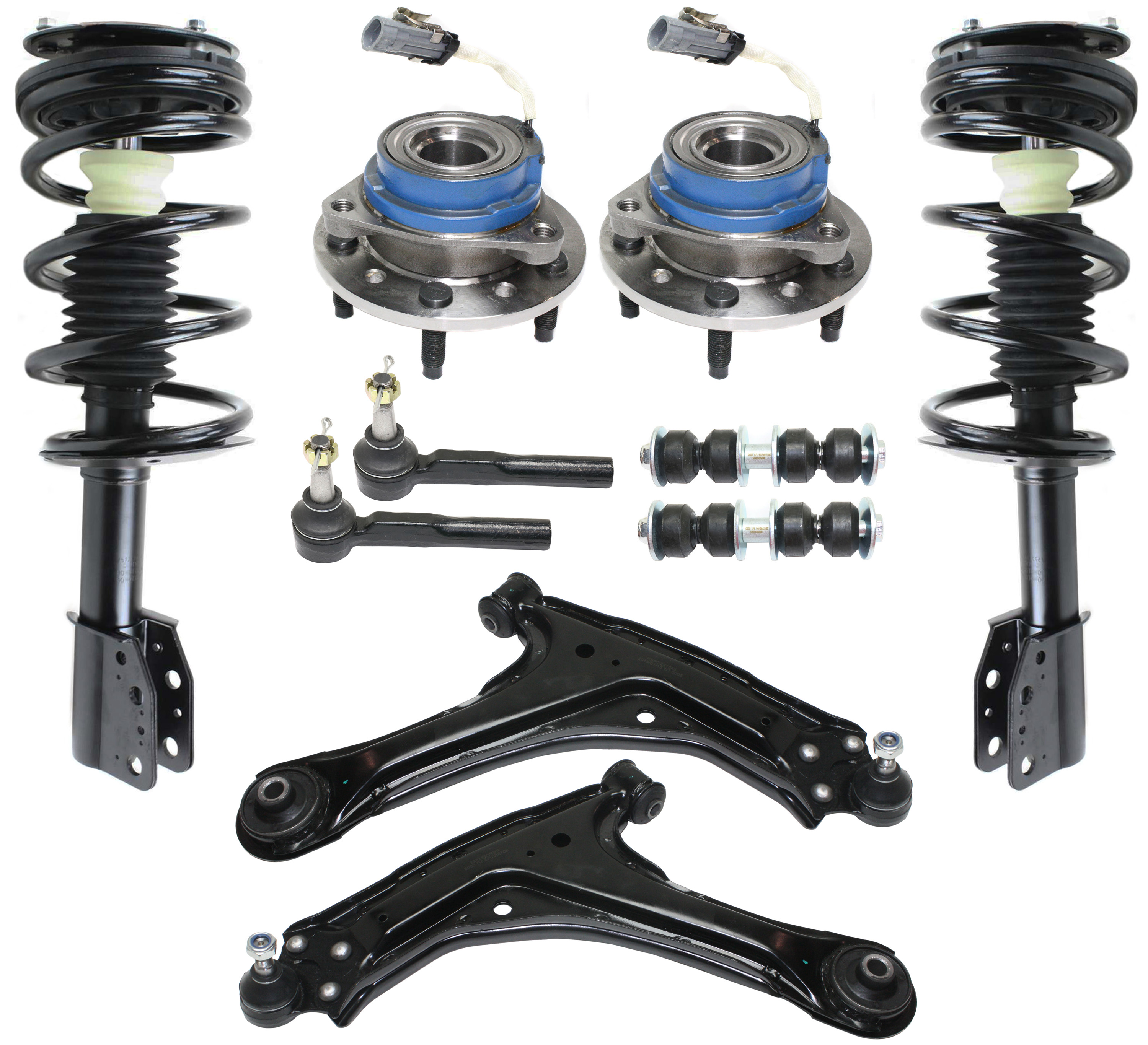 AM GRAND AM 99-05 MALIBU 97-03 FRONT CONTROL ARM KIT RH AND LH Lower w ball joint s 10 pc Kit with Shock Absorber and Strut Assembly Wheel Hub Tie Rod End Sway Bar Link Control Arm SKU KIT 101017-43 OEM 10365844-15216919-22625029-227