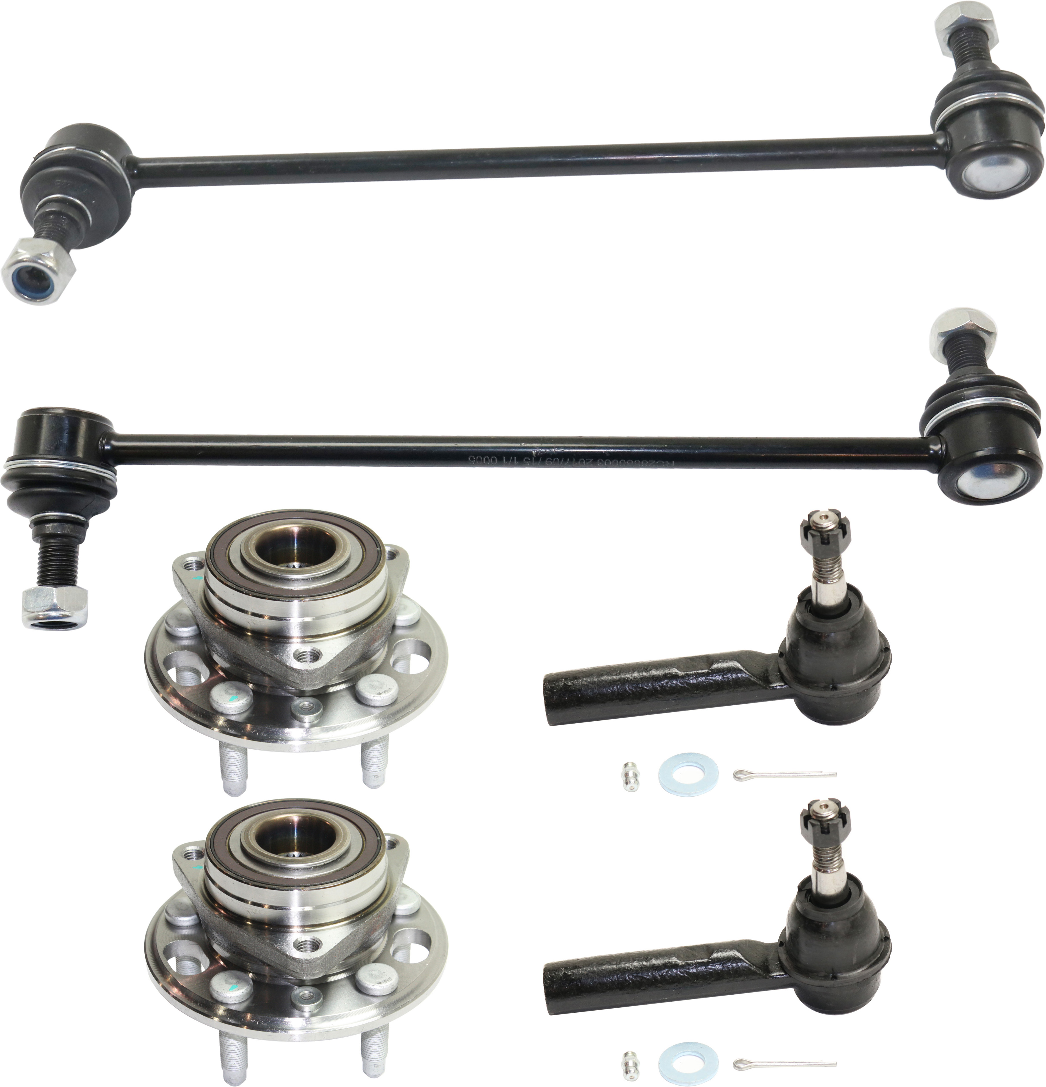 AM EQUINOX TERRAIN 10-17 FRONT SUSPENSION KIT RH AND LH 6 pc kit with Sway Bar Links Tie Rod Ends and Wheel Hubs SKU KIT 101017-62 OEM 1017499-2653026-5451740-157799