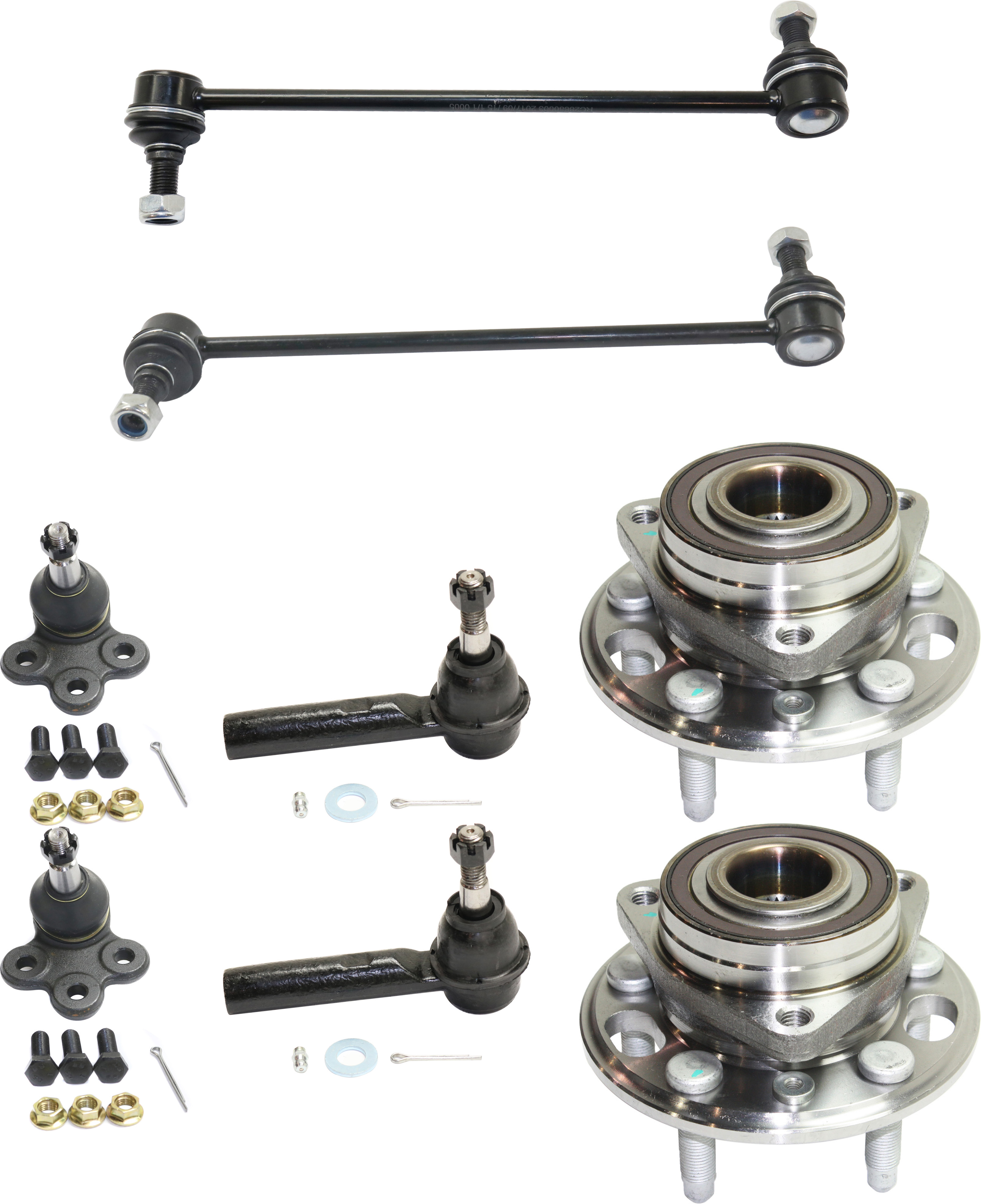 AM EQUINOX TERRAIN 10-17 FRONT SUSPENSION KIT RH AND LH 8 pc kit with Ball Joints Sway Bar Links Tie Rod Ends and Wheel Hubs SKU KIT 101017-63 OEM GS50519-1017499-2653026-545174