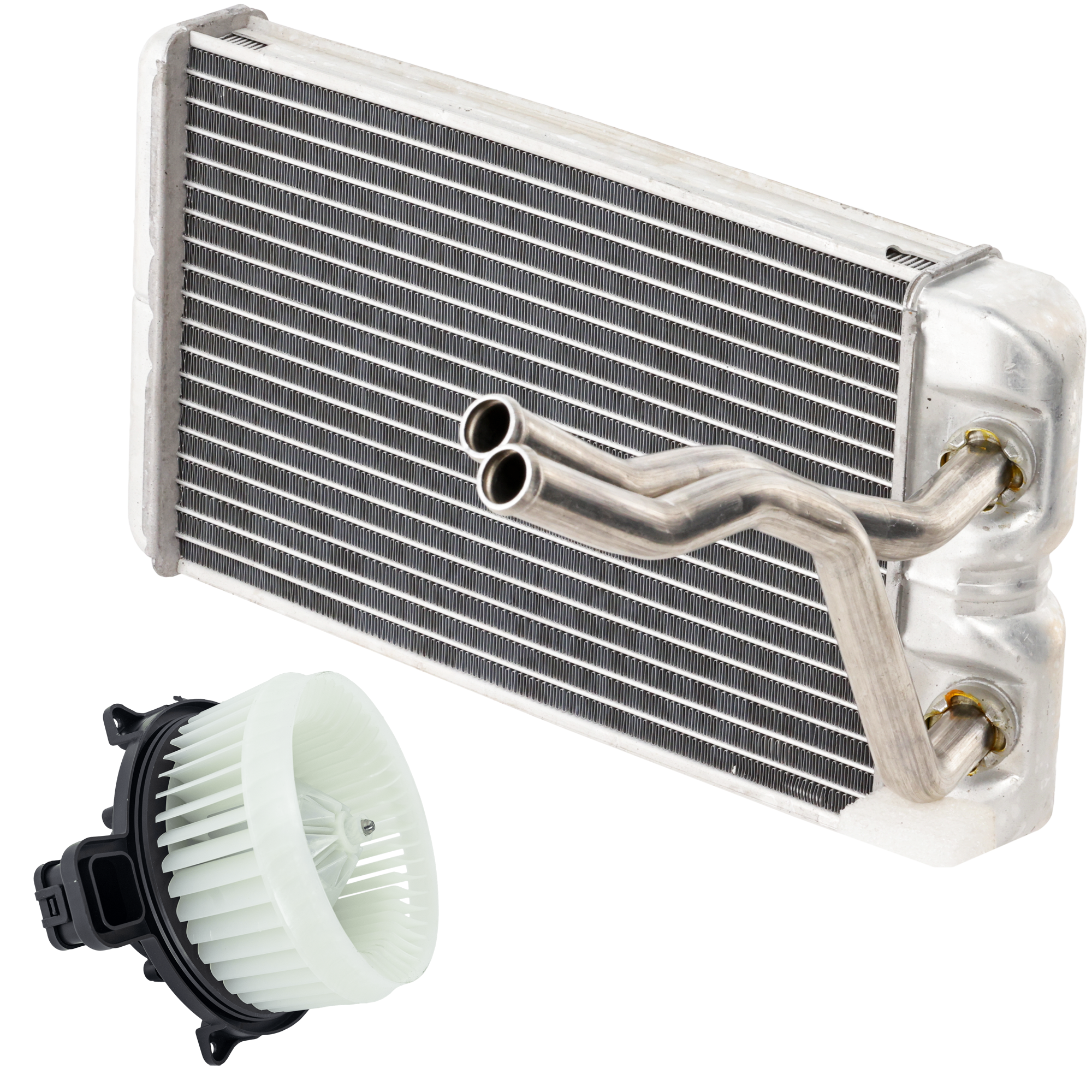 AM FUSION 10-12 MKZ 10-12 HEATER CORE AND BLOWER MOTOR KIT 2 pc Kit Aluminum 10.57 x 6.13 x 1.02 in. Core Size with Heater Core and Blower Motor SKU KIT 101024-35 Partslink FO3126141 OEM AE5Z18476BA AE5Z19805D
