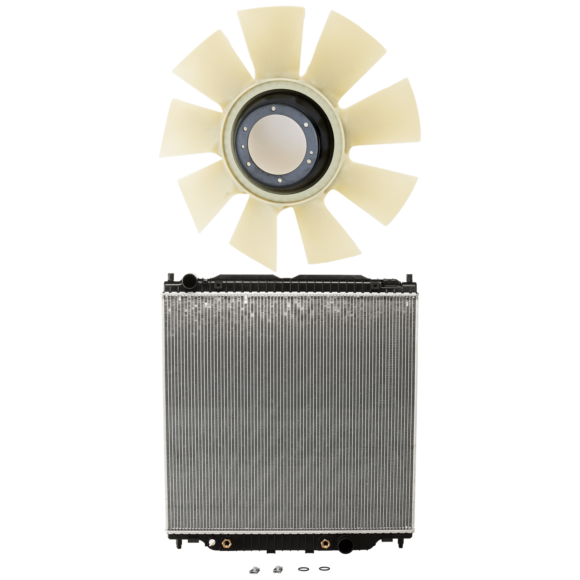 AM F 250 F 350 SUPER DUTY 03-04 RADIATOR 2 pc Kit 6.0L Eng. Diesel includes Radiator Fan Blade SKU KIT 101025-14 Partslink FO3010256 FO3112119 OEM 4C3Z8009BA 3C3Z8600AB