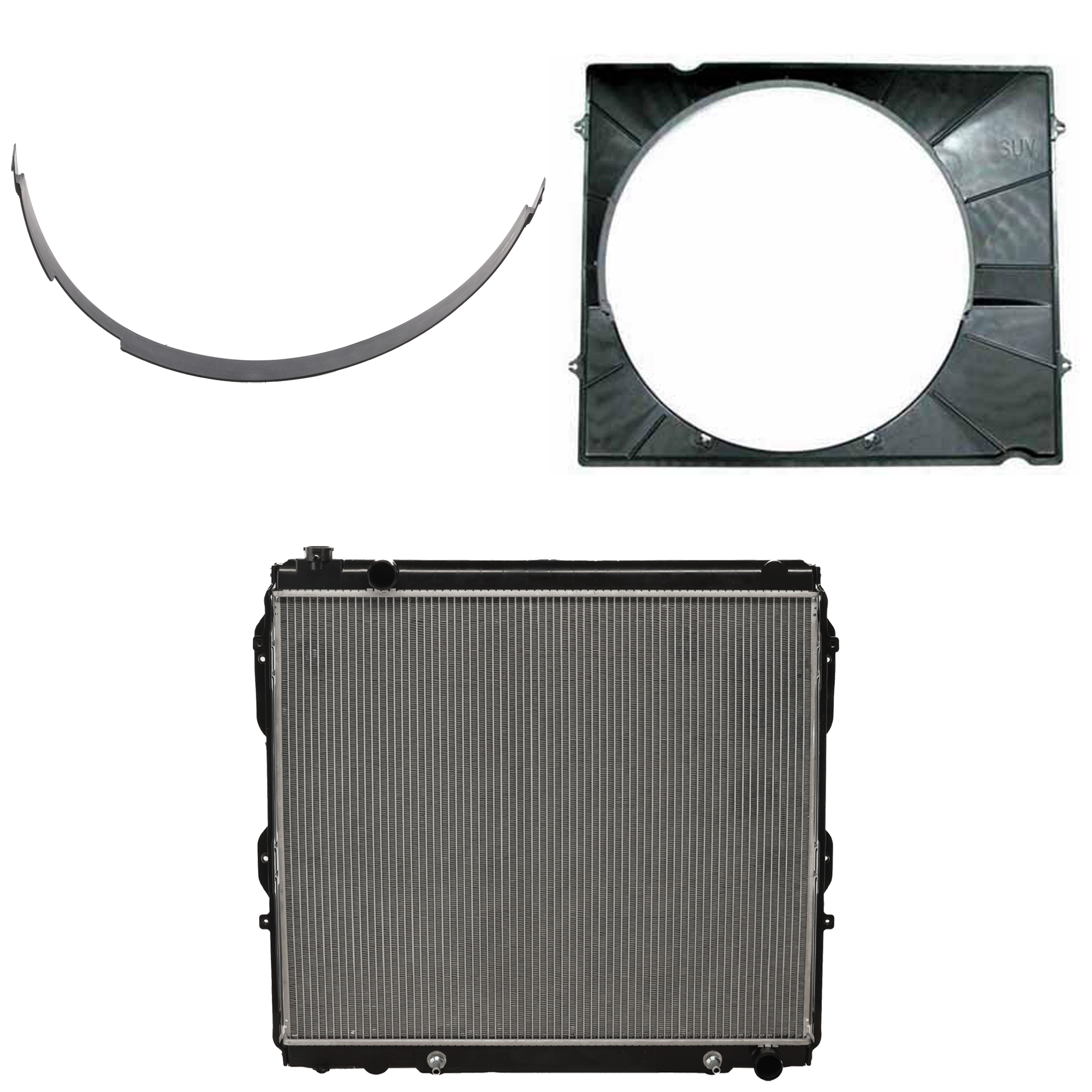 AM SEQUOIA 01-07 TUNDRA 04-06 RADIATOR 3 pc Kit 8 Cyl includes Upper and Lower Fan Shroud SKU KIT 101025-17 Partslink TO3010162 TO3110143 TO3110141 OEM 164000F040-164000F030-167120F0